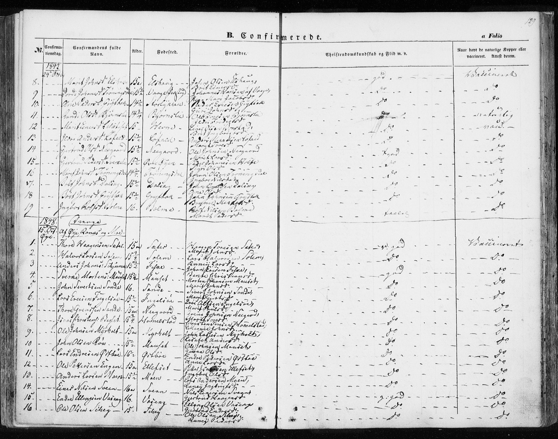 Ministerialprotokoller, klokkerbøker og fødselsregistre - Møre og Romsdal, SAT/A-1454/595/L1043: Parish register (official) no. 595A05, 1843-1851, p. 129