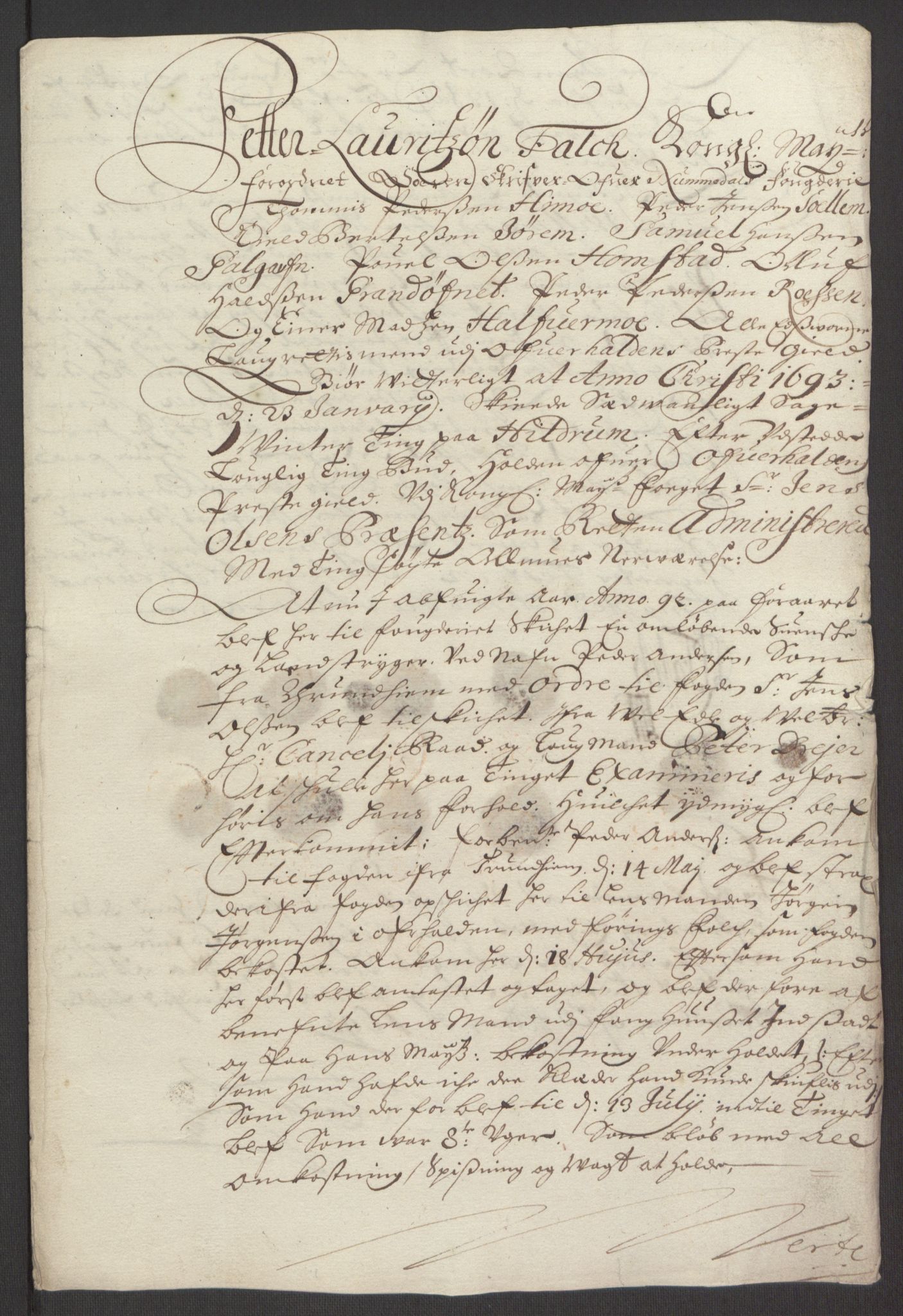 Rentekammeret inntil 1814, Reviderte regnskaper, Fogderegnskap, AV/RA-EA-4092/R64/L4424: Fogderegnskap Namdal, 1692-1695, p. 164