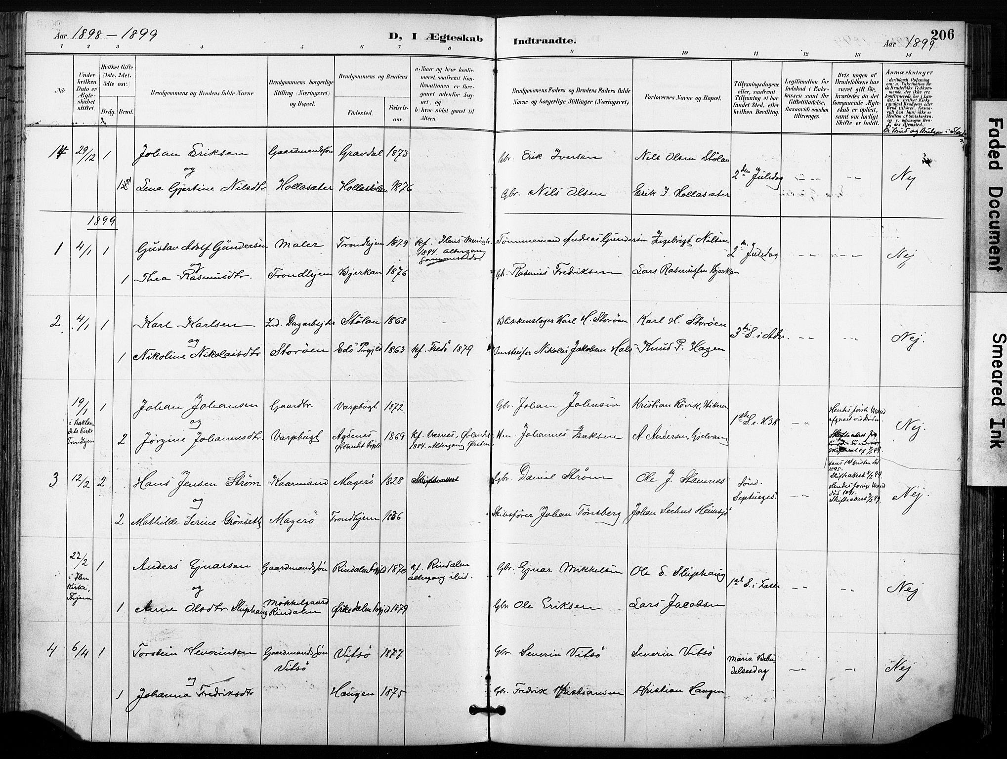 Ministerialprotokoller, klokkerbøker og fødselsregistre - Sør-Trøndelag, AV/SAT-A-1456/630/L0497: Parish register (official) no. 630A10, 1896-1910, p. 206