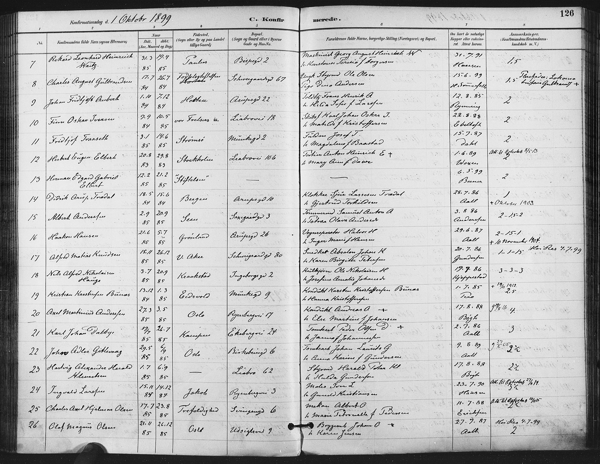 Gamlebyen prestekontor Kirkebøker, AV/SAO-A-10884/F/Fa/L0008: Parish register (official) no. 8, 1891-1908, p. 126