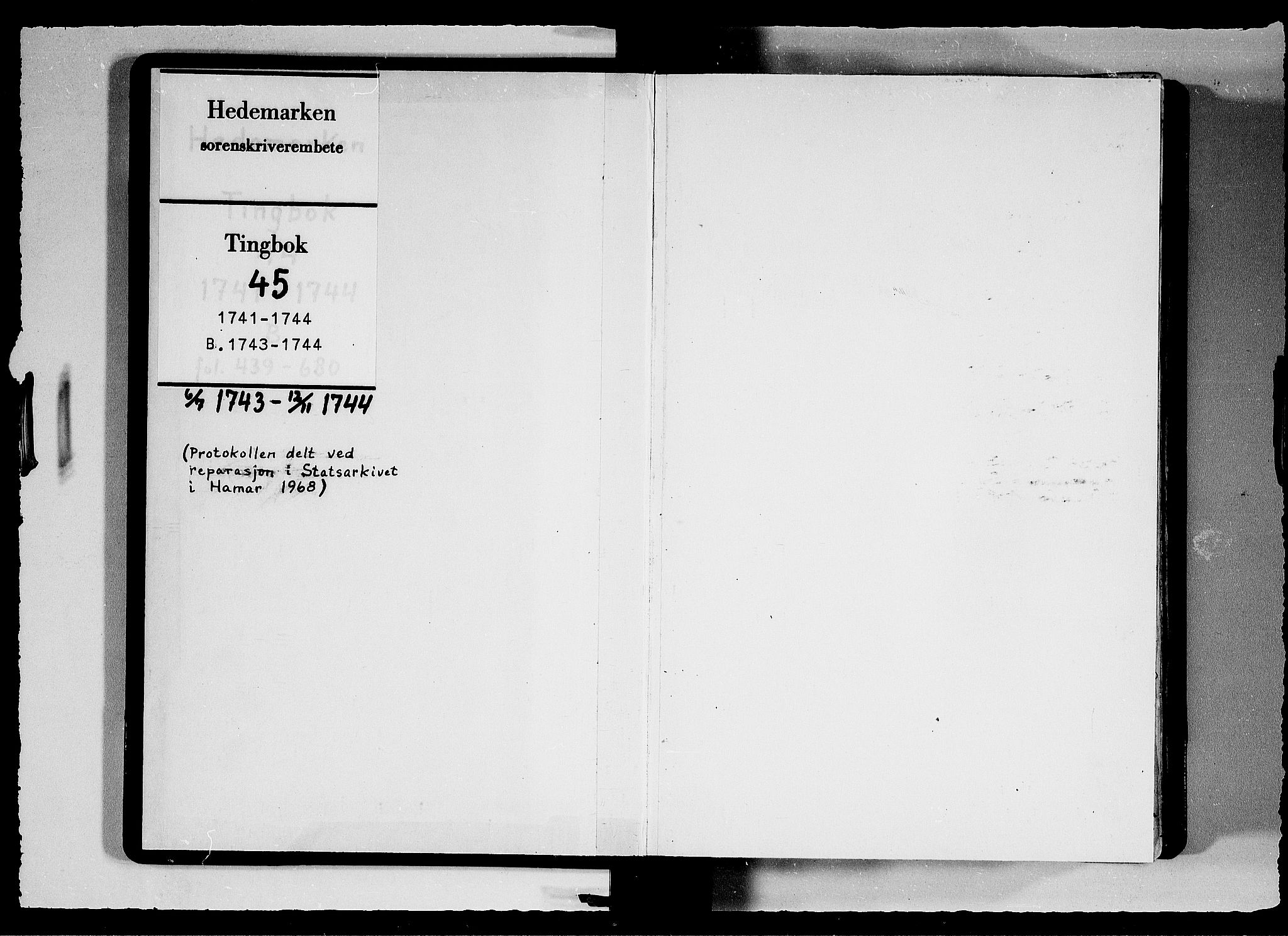 Hedemarken sorenskriveri, SAH/TING-034/G/Gb/L0045B: Tingbok, 1743-1744