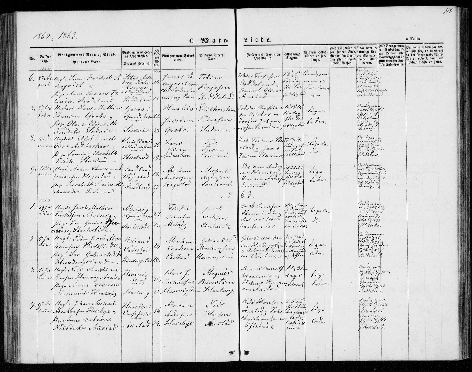 Lyngdal sokneprestkontor, SAK/1111-0029/F/Fa/Faa/L0002: Parish register (official) no. A 2, 1858-1870, p. 118