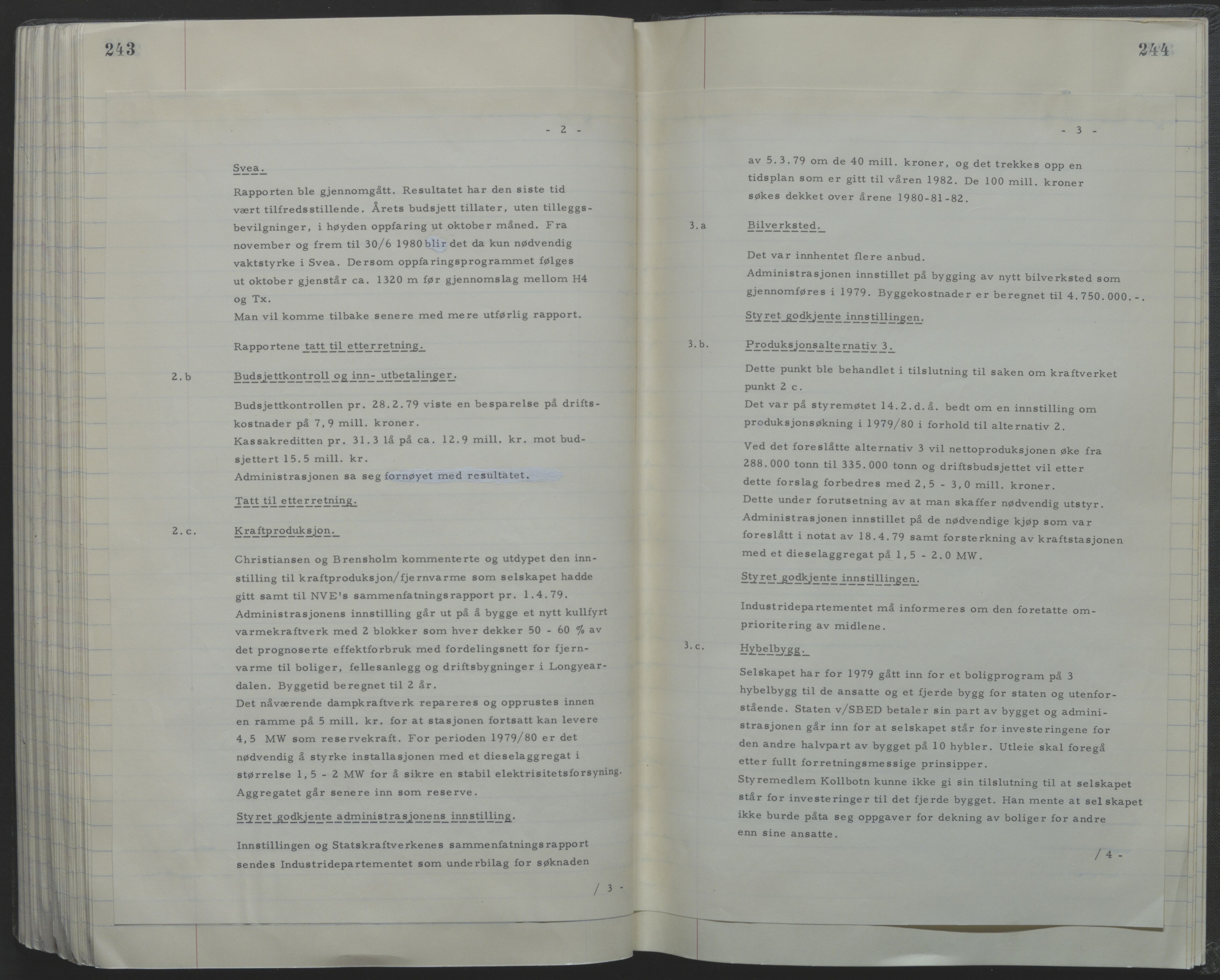 Store Norske Spitsbergen Kulkompani A/S, AV/SATØ-P-0073/09/A/Ab/Aba/L0001: Styreprotokoll 6, 1970-1979, p. 243-244