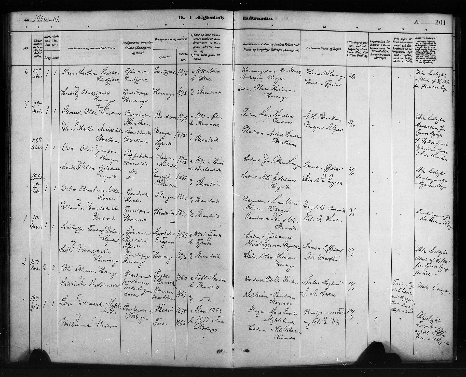 Fusa sokneprestembete, SAB/A-75401/H/Hab: Parish register (copy) no. C 2, 1886-1926, p. 201
