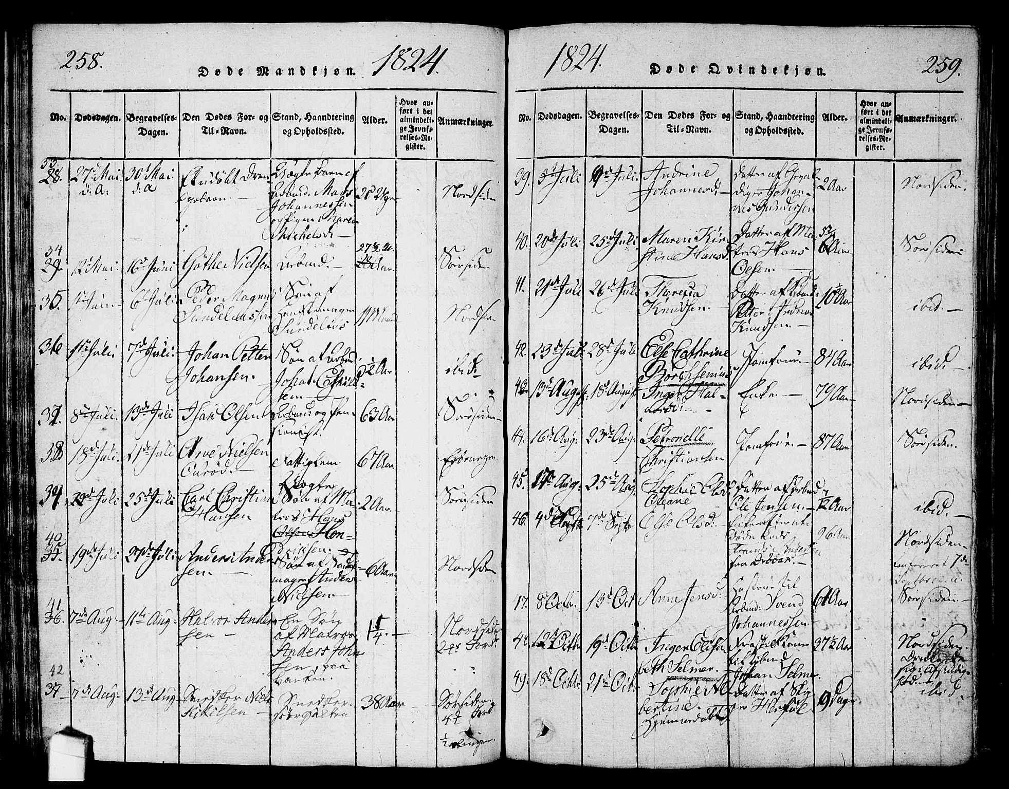 Halden prestekontor Kirkebøker, SAO/A-10909/G/Ga/L0001: Parish register (copy) no. 1, 1815-1833, p. 258-259