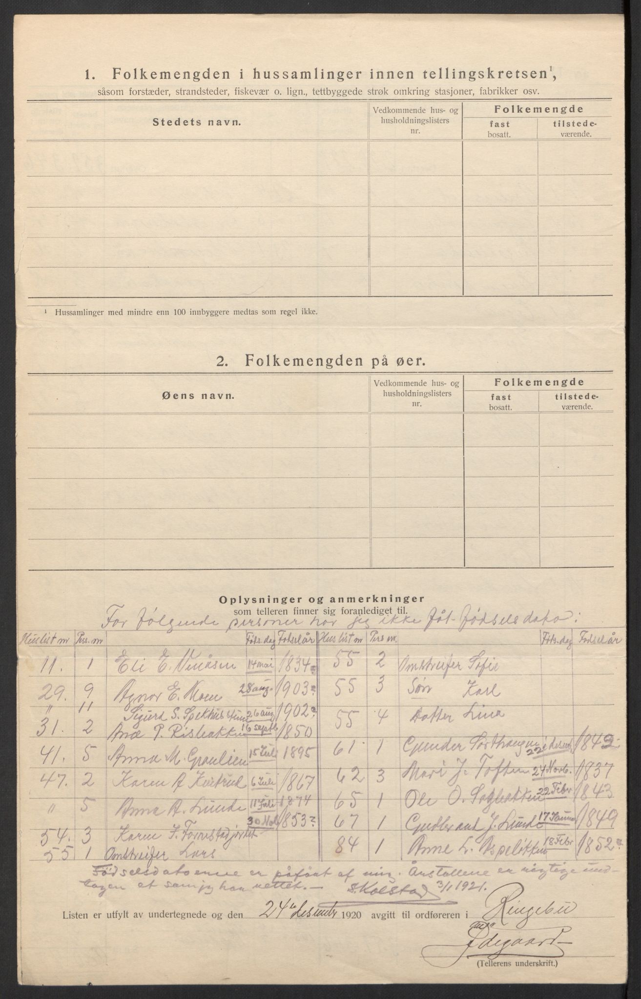 SAH, 1920 census for Ringebu, 1920, p. 10