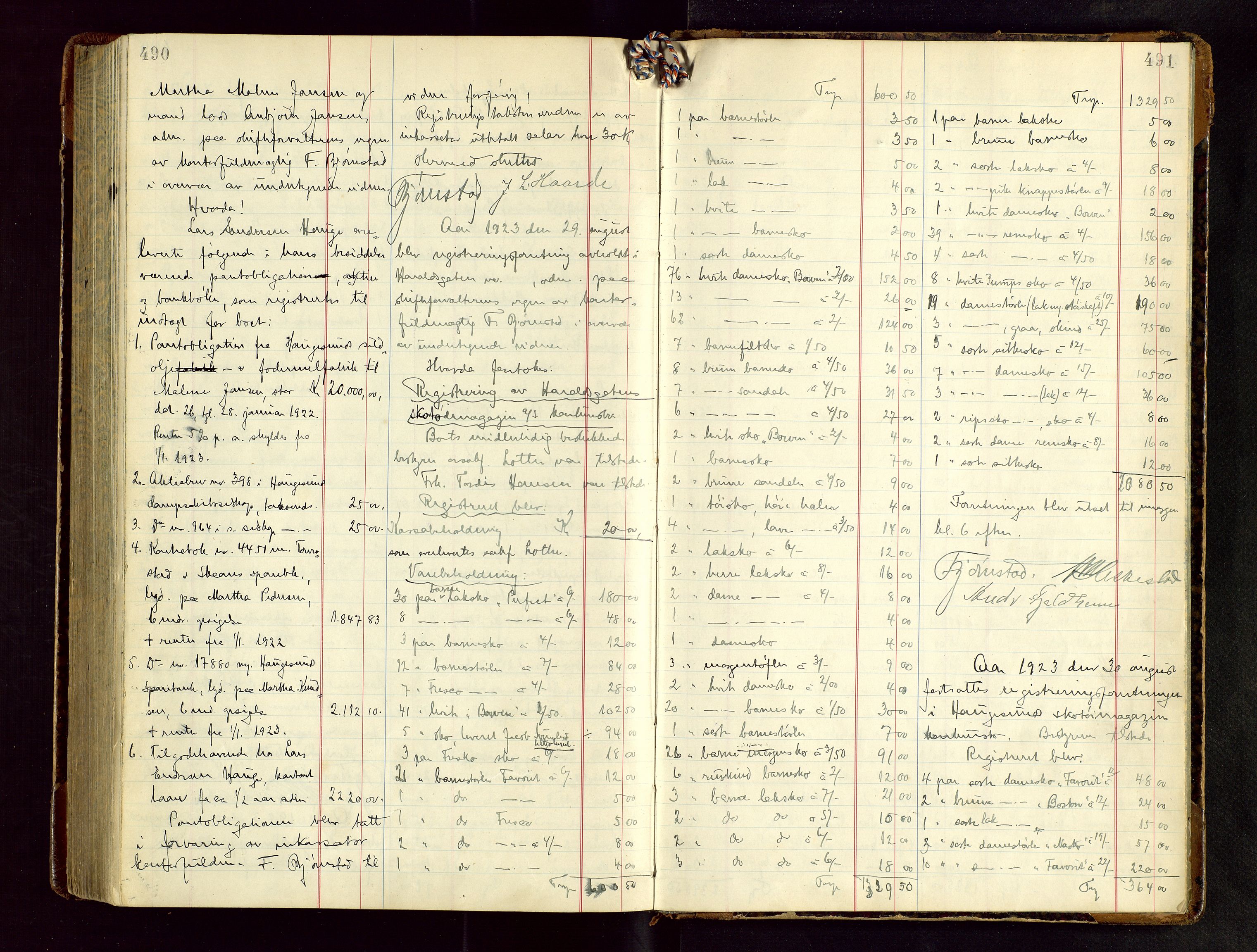 Haugesund tingrett, AV/SAST-A-101415/01/IV/IVB/L0004: Skifteregistreringsprotokoll, med register, 1914-1923, p. 490-491