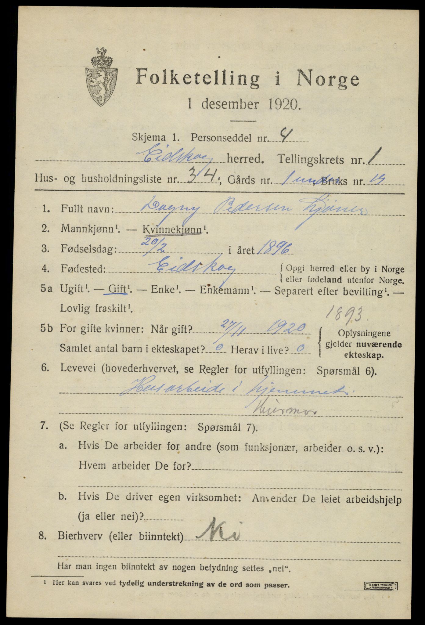 SAH, 1920 census for Eidskog, 1920, p. 2777