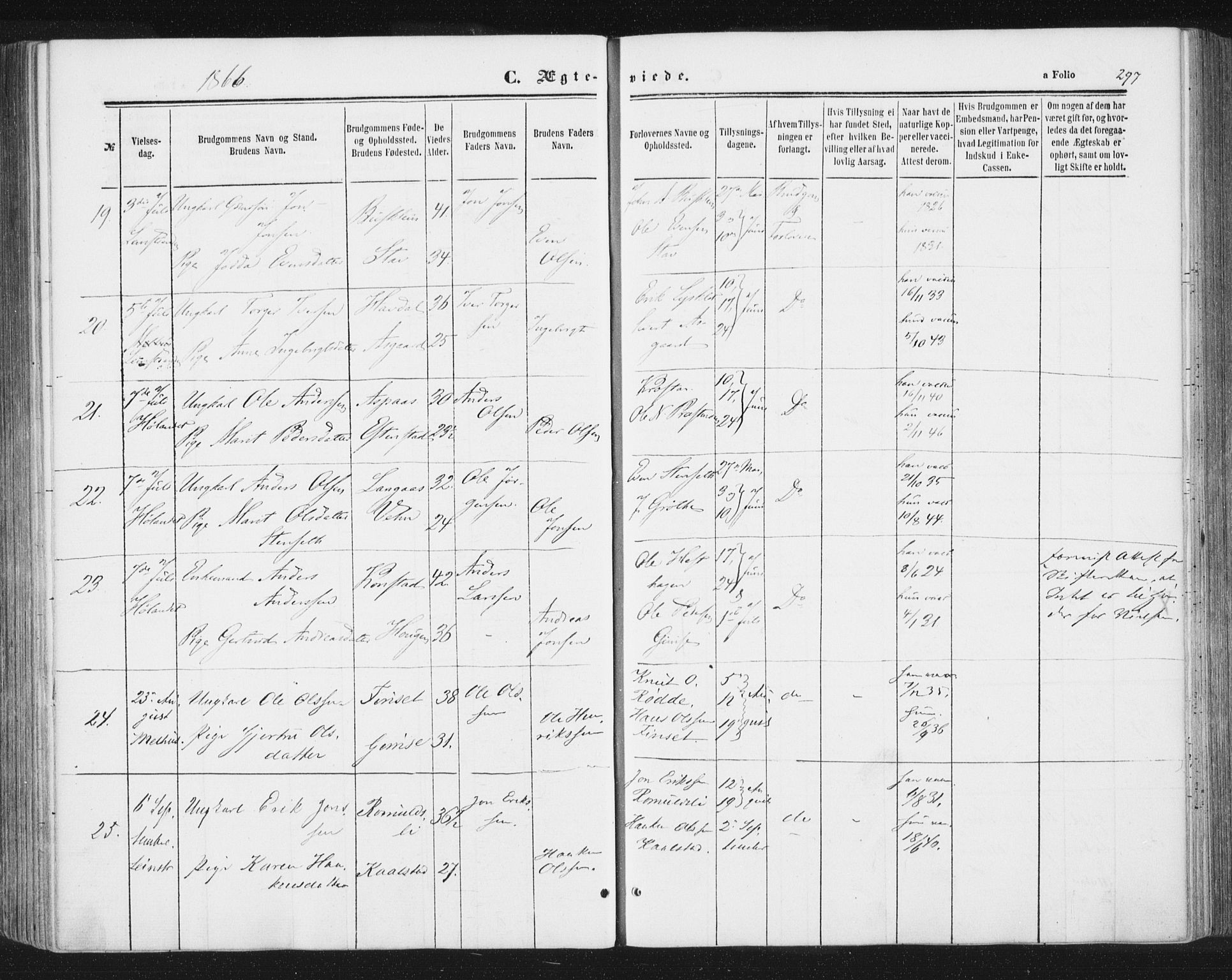 Ministerialprotokoller, klokkerbøker og fødselsregistre - Sør-Trøndelag, AV/SAT-A-1456/691/L1077: Parish register (official) no. 691A09, 1862-1873, p. 297