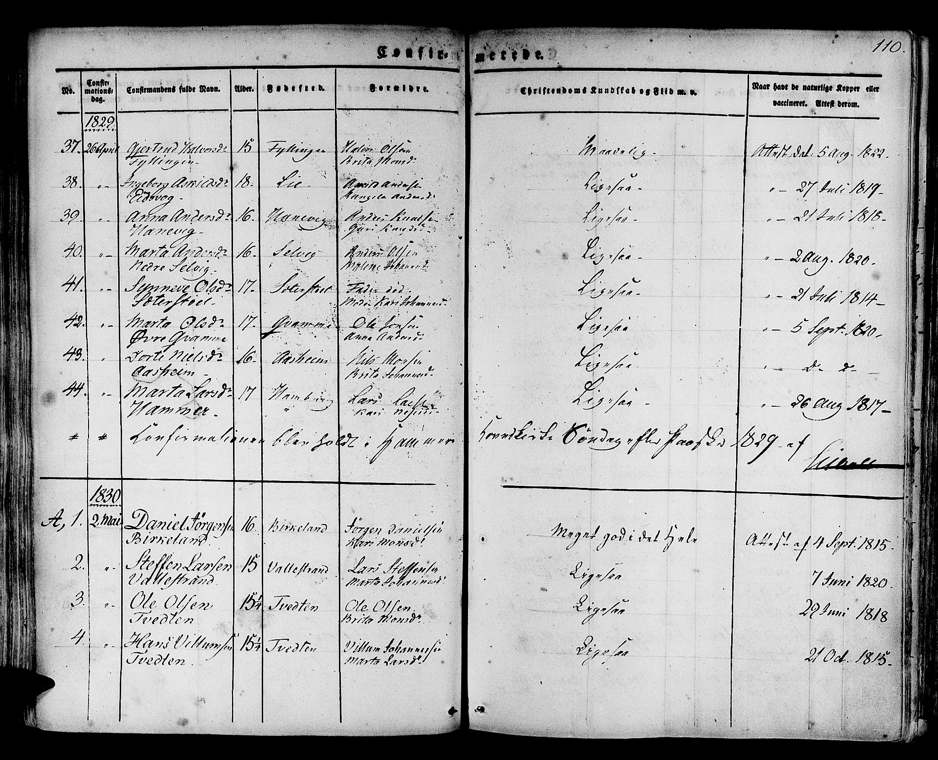 Hamre sokneprestembete, SAB/A-75501/H/Ha/Haa/Haaa/L0011: Parish register (official) no. A 11, 1826-1834, p. 110
