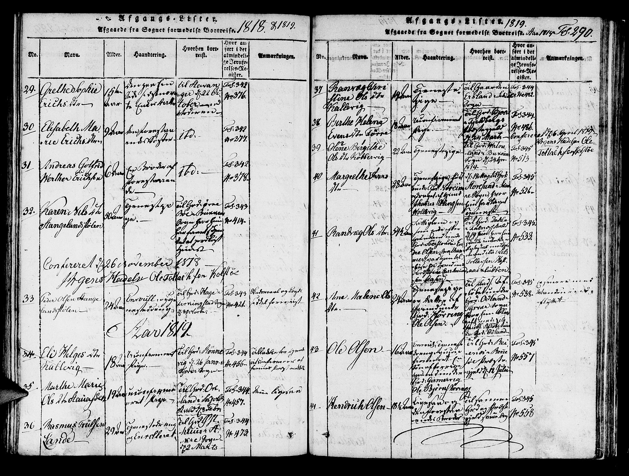 Avaldsnes sokneprestkontor, SAST/A -101851/H/Ha/Haa/L0004: Parish register (official) no. A 4, 1816-1825, p. 290
