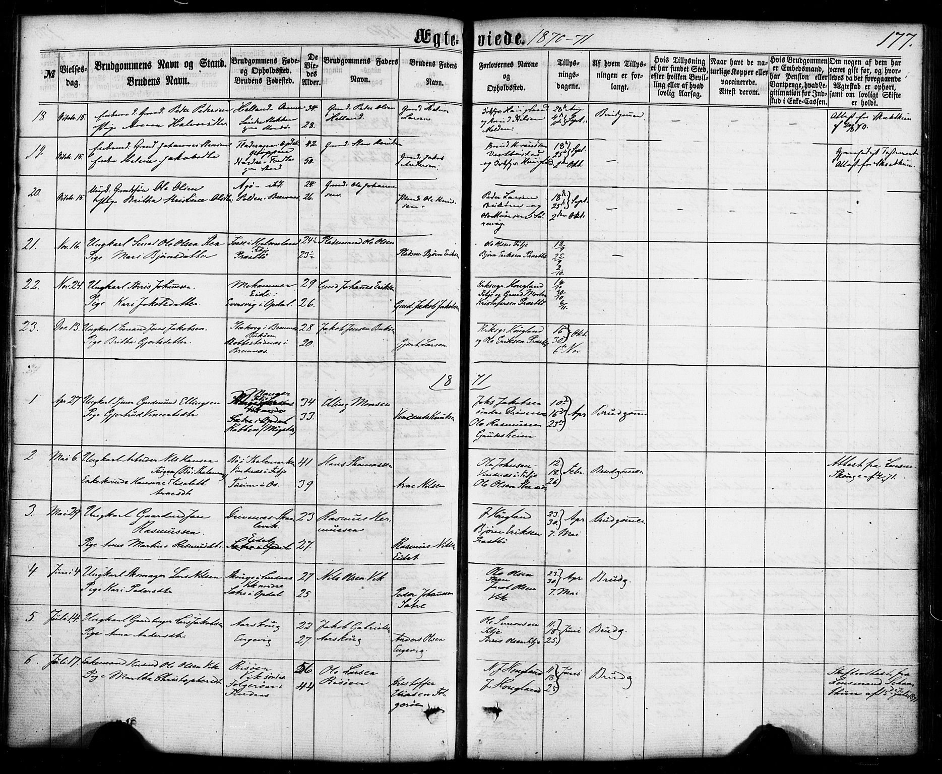 Fitjar sokneprestembete, SAB/A-99926: Parish register (official) no. A 1, 1862-1881, p. 177