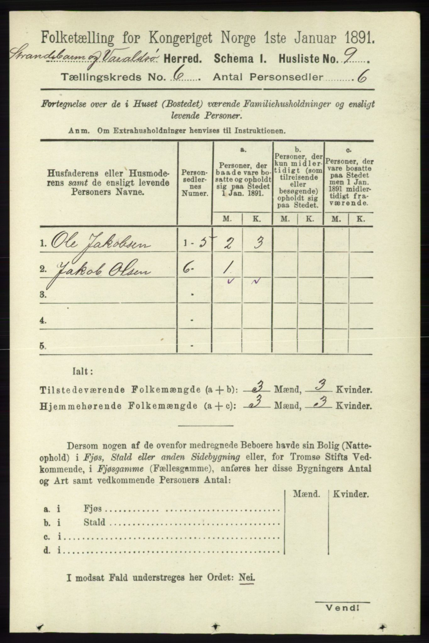 RA, 1891 census for 1226 Strandebarm og Varaldsøy, 1891, p. 2412