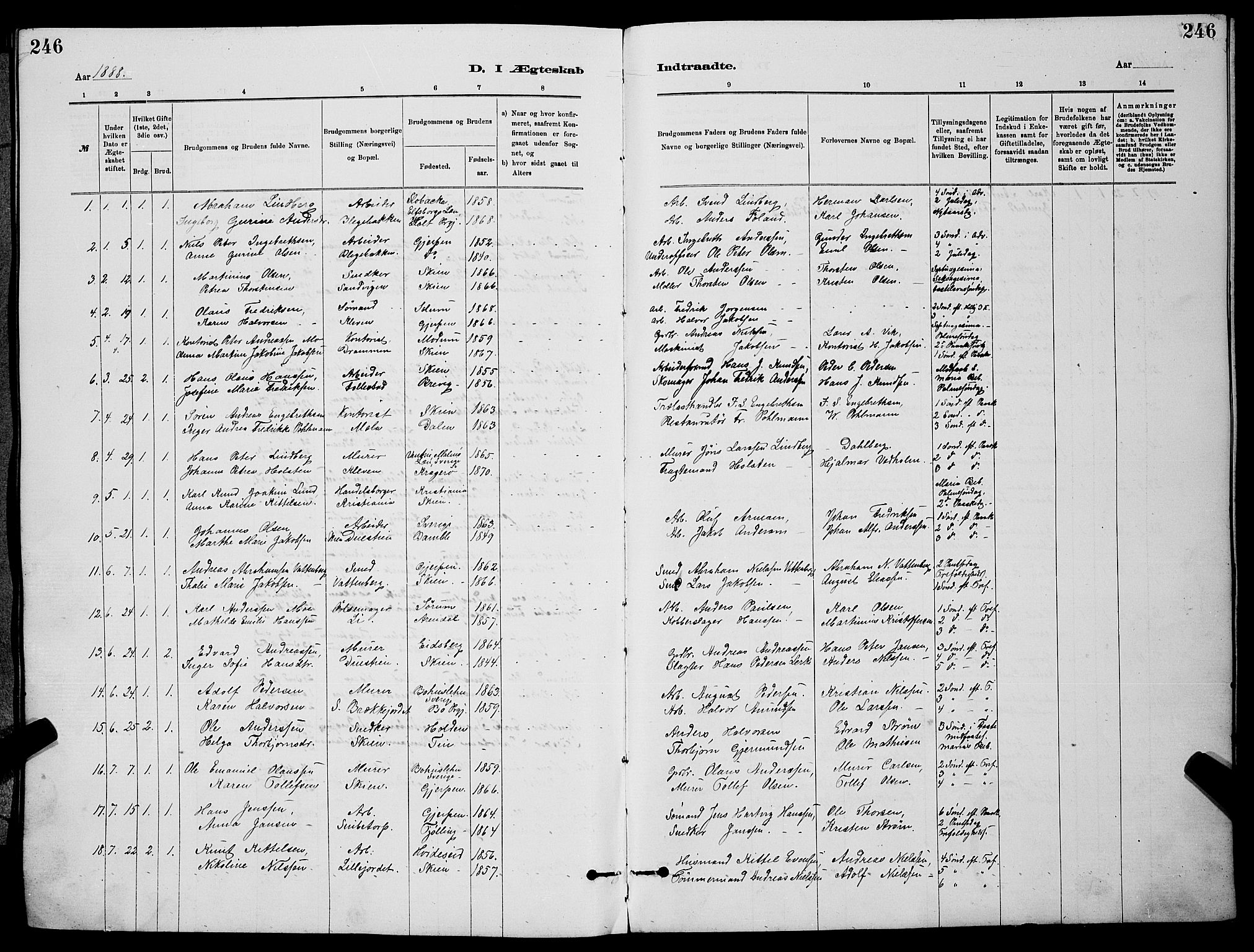 Skien kirkebøker, SAKO/A-302/G/Ga/L0006: Parish register (copy) no. 6, 1881-1890, p. 246