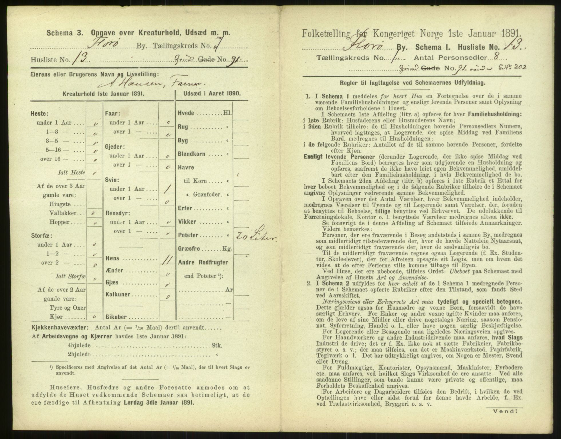 RA, 1891 census for 1401 Florø, 1891, p. 33