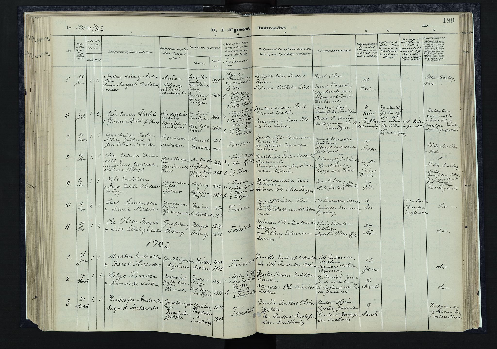 Tynset prestekontor, SAH/PREST-058/H/Ha/Haa/L0025: Parish register (official) no. 25, 1900-1914, p. 189