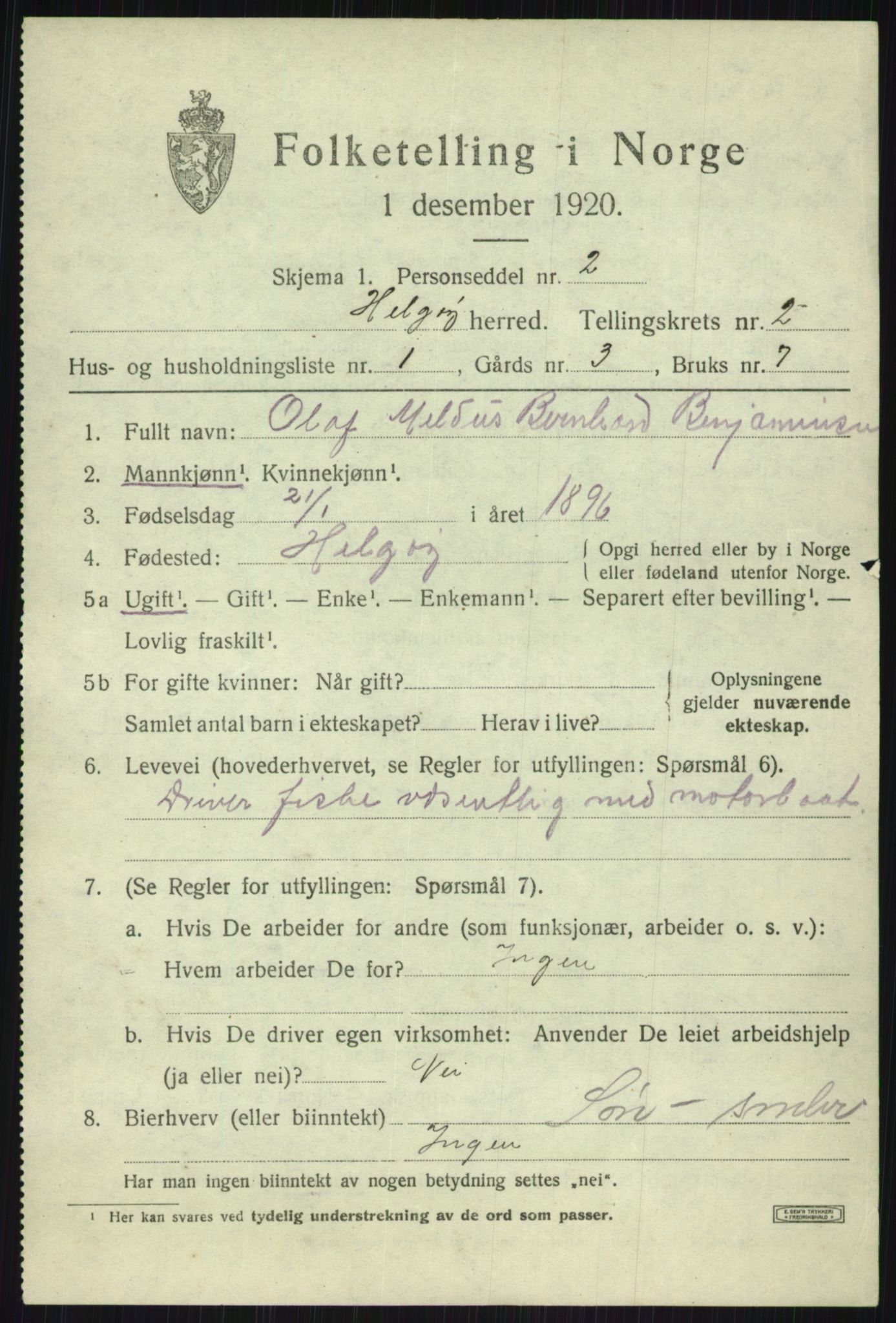 SATØ, 1920 census for Helgøy, 1920, p. 1119