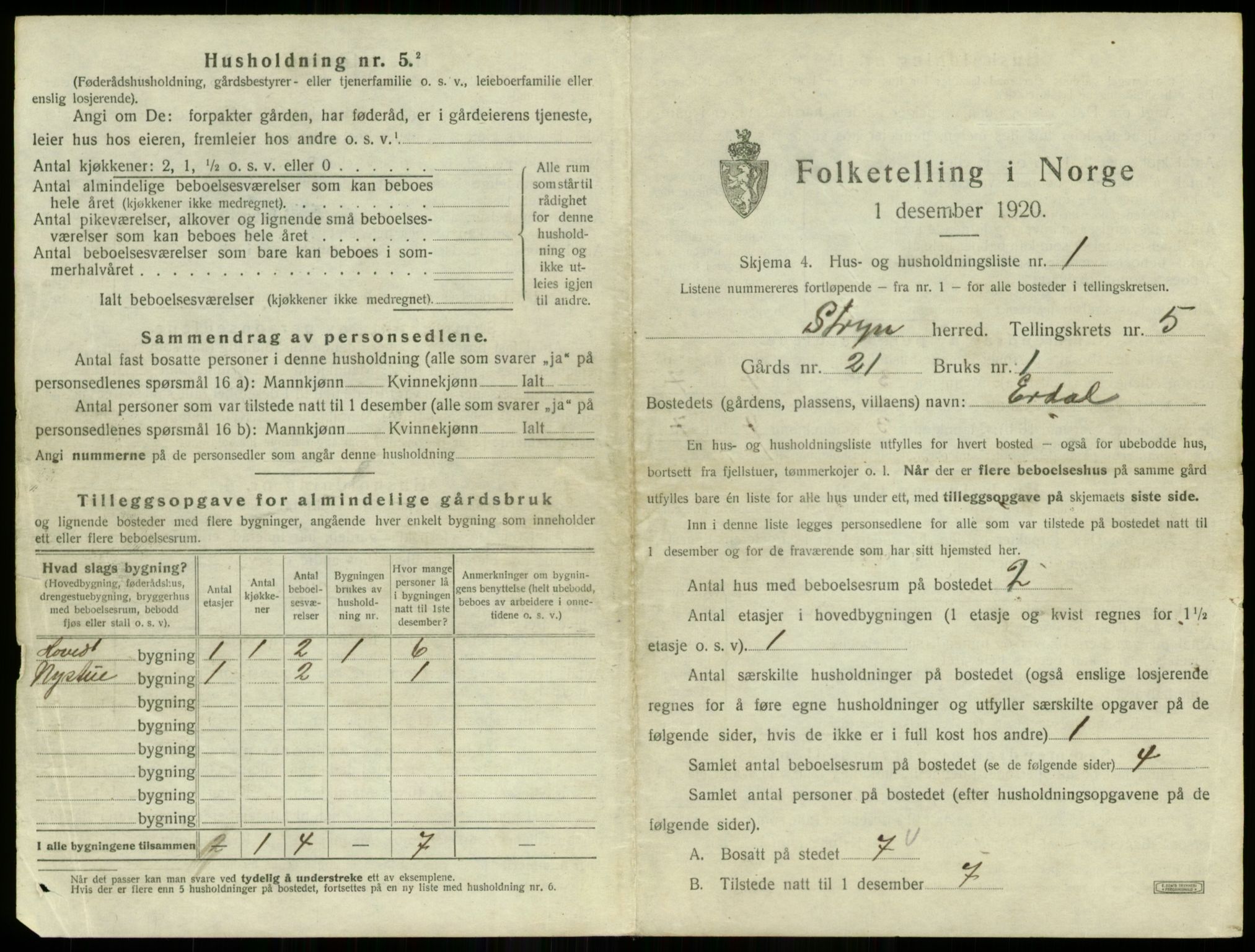 SAB, 1920 census for Stryn, 1920, p. 239