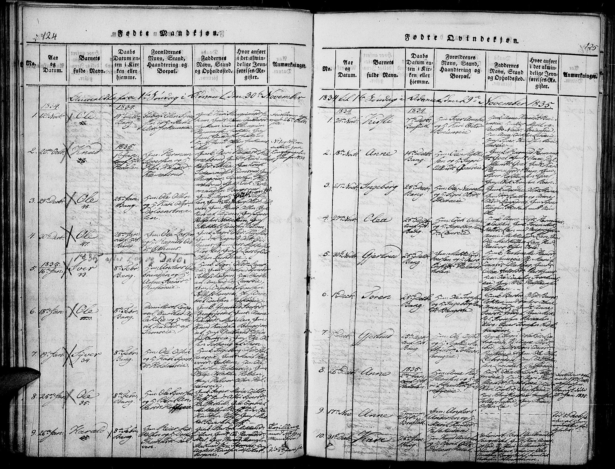 Sør-Aurdal prestekontor, AV/SAH-PREST-128/H/Ha/Haa/L0003: Parish register (official) no. 3, 1825-1840, p. 124-125