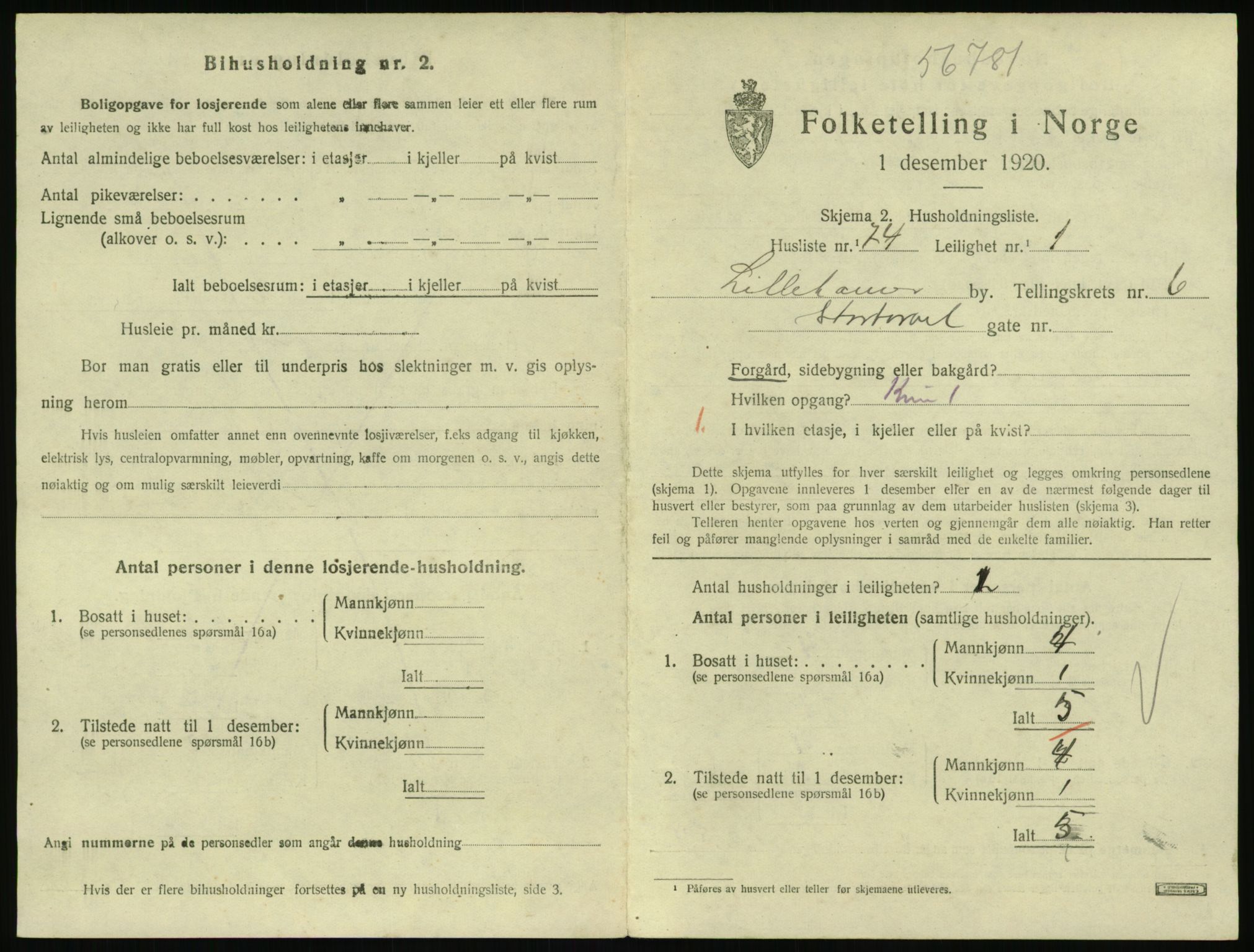 SAH, 1920 census for Lillehammer, 1920, p. 2578