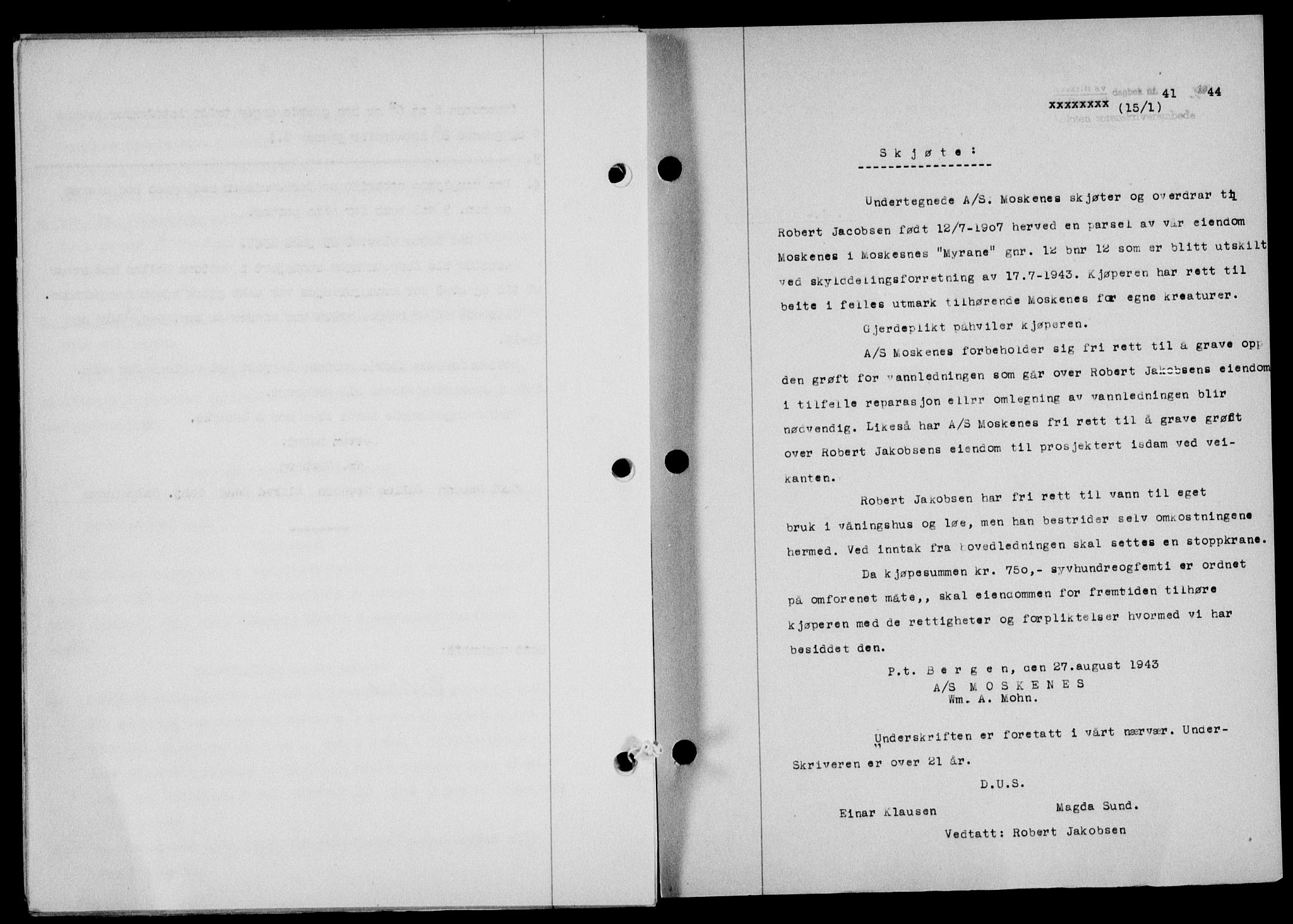 Lofoten sorenskriveri, SAT/A-0017/1/2/2C/L0012a: Mortgage book no. 12a, 1943-1944, Diary no: : 41/1944