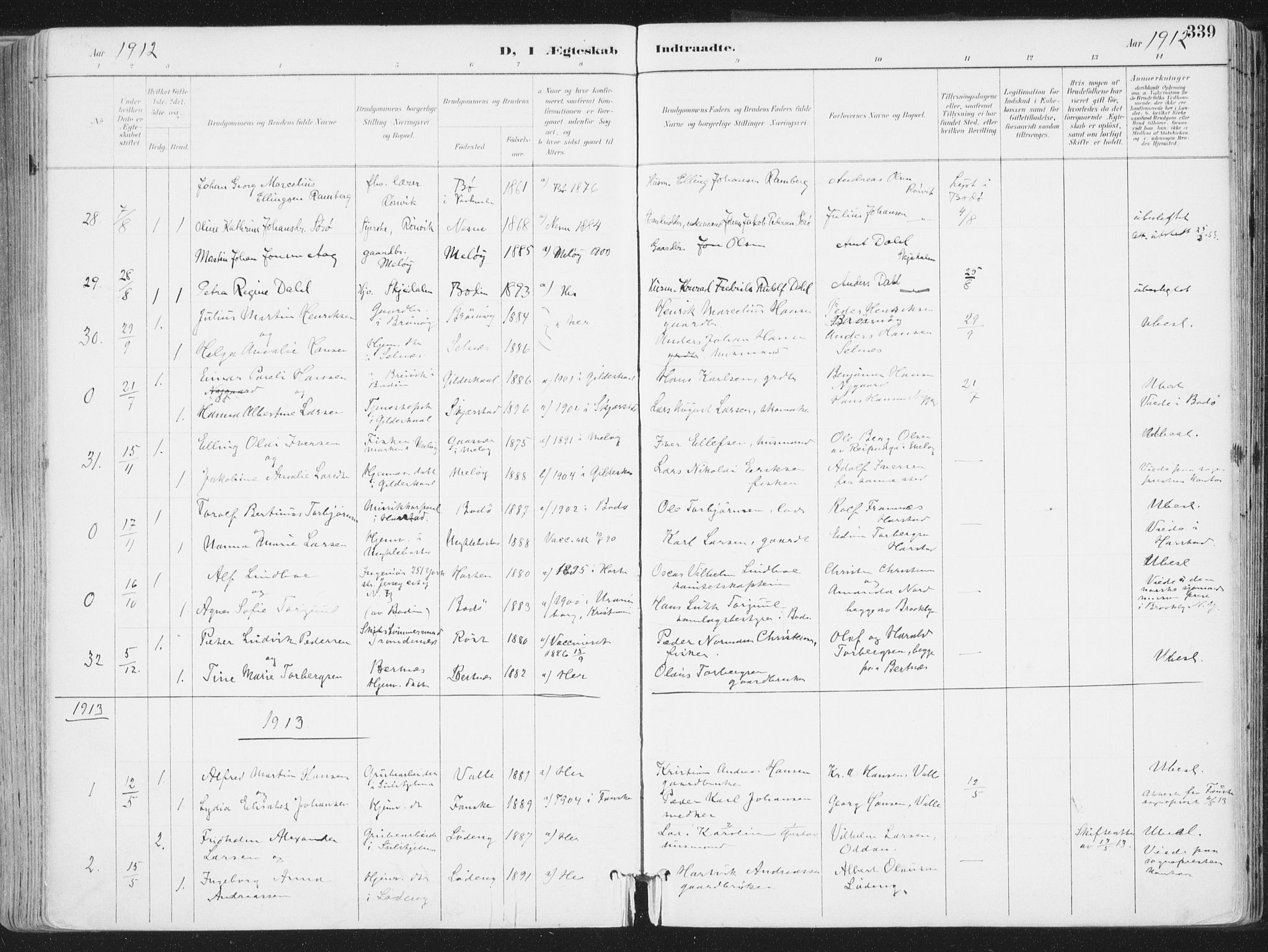 Ministerialprotokoller, klokkerbøker og fødselsregistre - Nordland, AV/SAT-A-1459/802/L0055: Parish register (official) no. 802A02, 1894-1915, p. 339