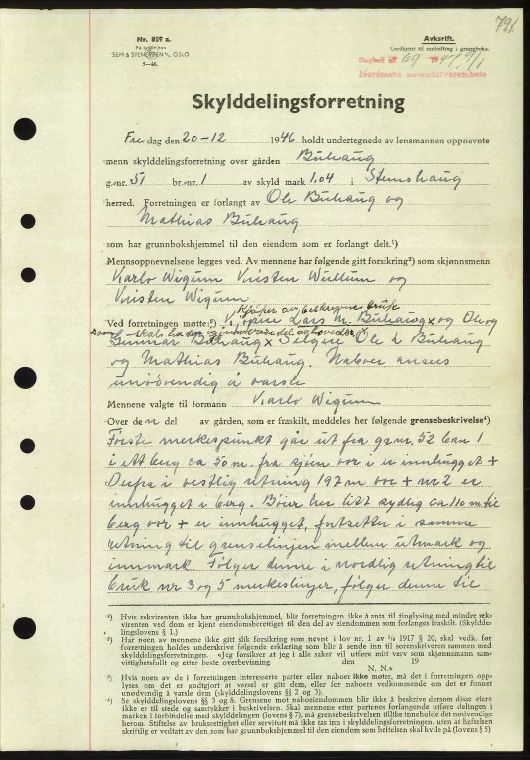 Nordmøre sorenskriveri, AV/SAT-A-4132/1/2/2Ca: Mortgage book no. A103, 1946-1947, Diary no: : 69/1947