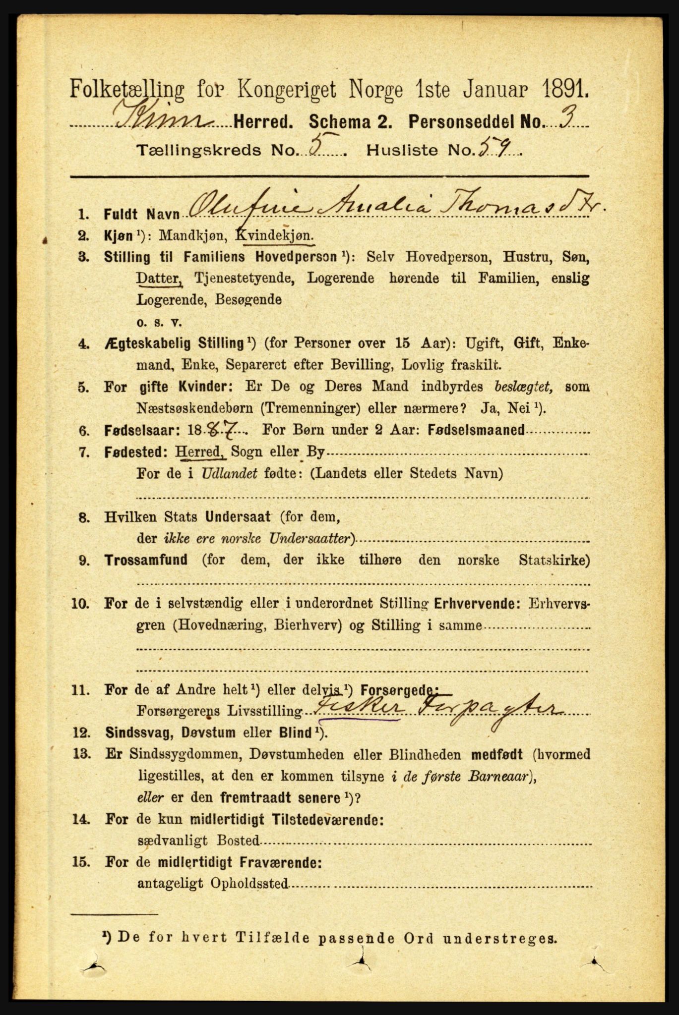 RA, 1891 census for 1437 Kinn, 1891, p. 2137