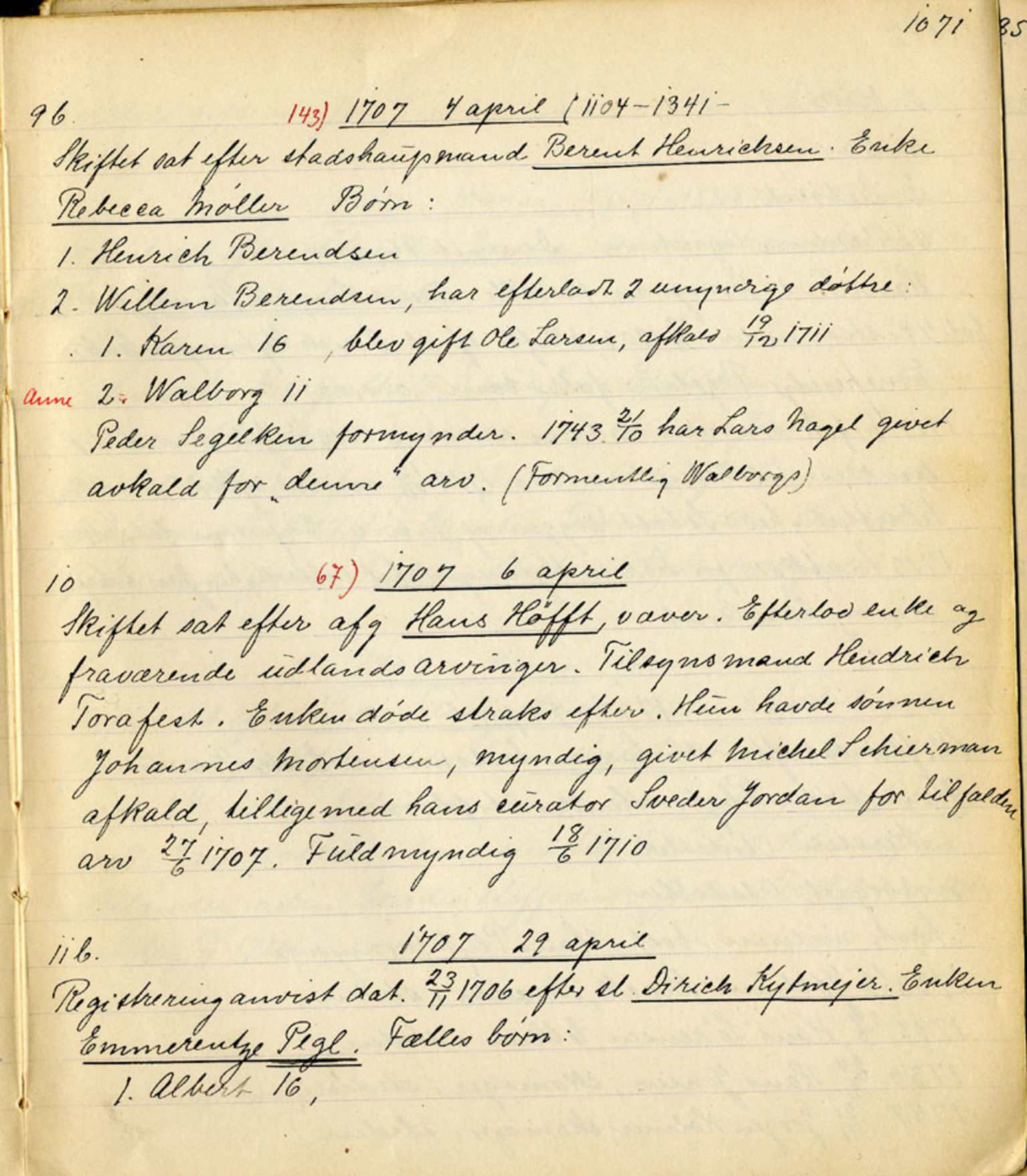 Sollied, Olaf og Thora - samlinger, AV/SAB-SAB/DA-0401/01/L0010/0004: Skifte: Utdrag av skifteprotokoller / 95 Skifteprotokoller: utdrag, 1704-1720, p. 1071
