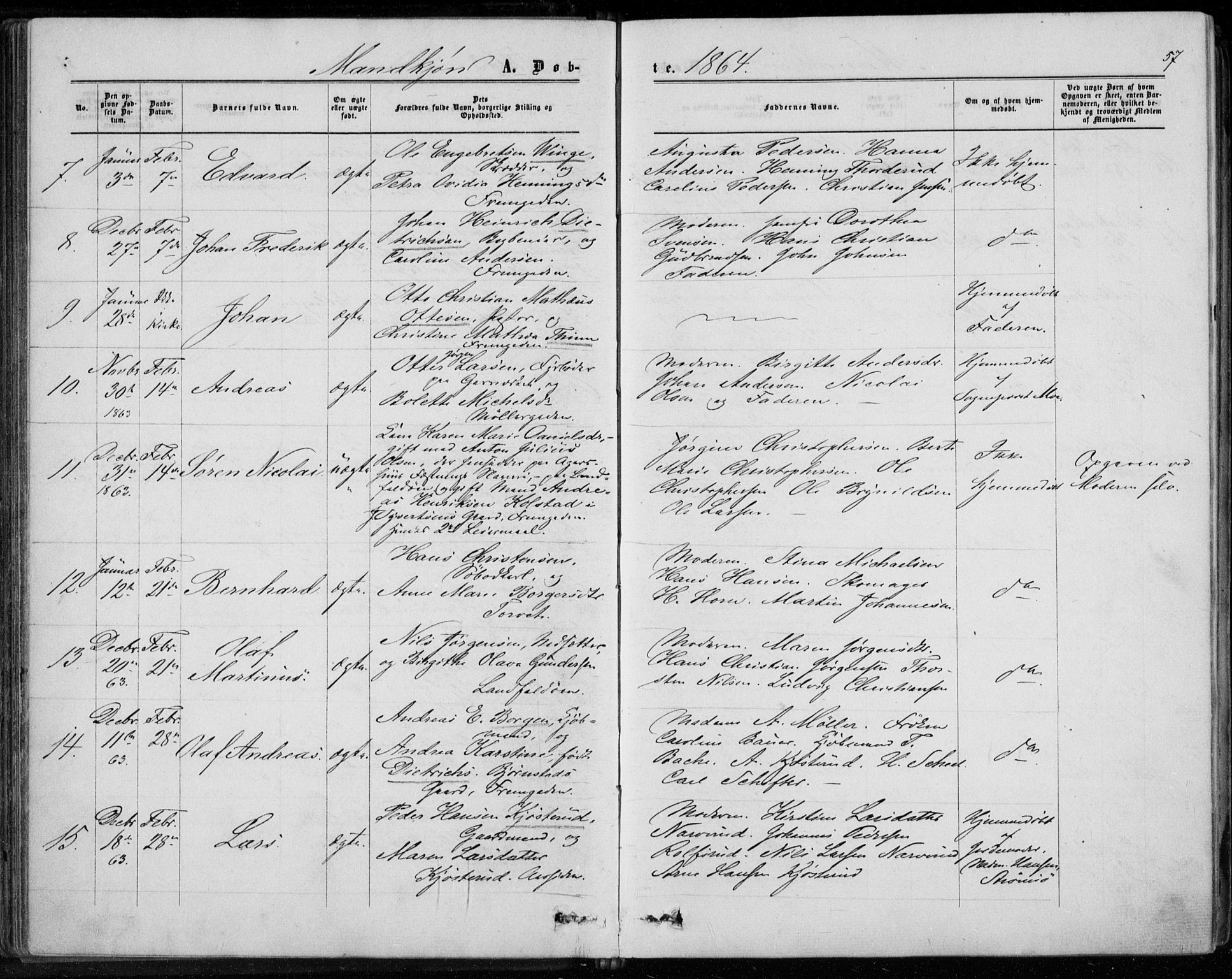 Bragernes kirkebøker, AV/SAKO-A-6/F/Fb/L0003: Parish register (official) no. II 3, 1860-1868, p. 57