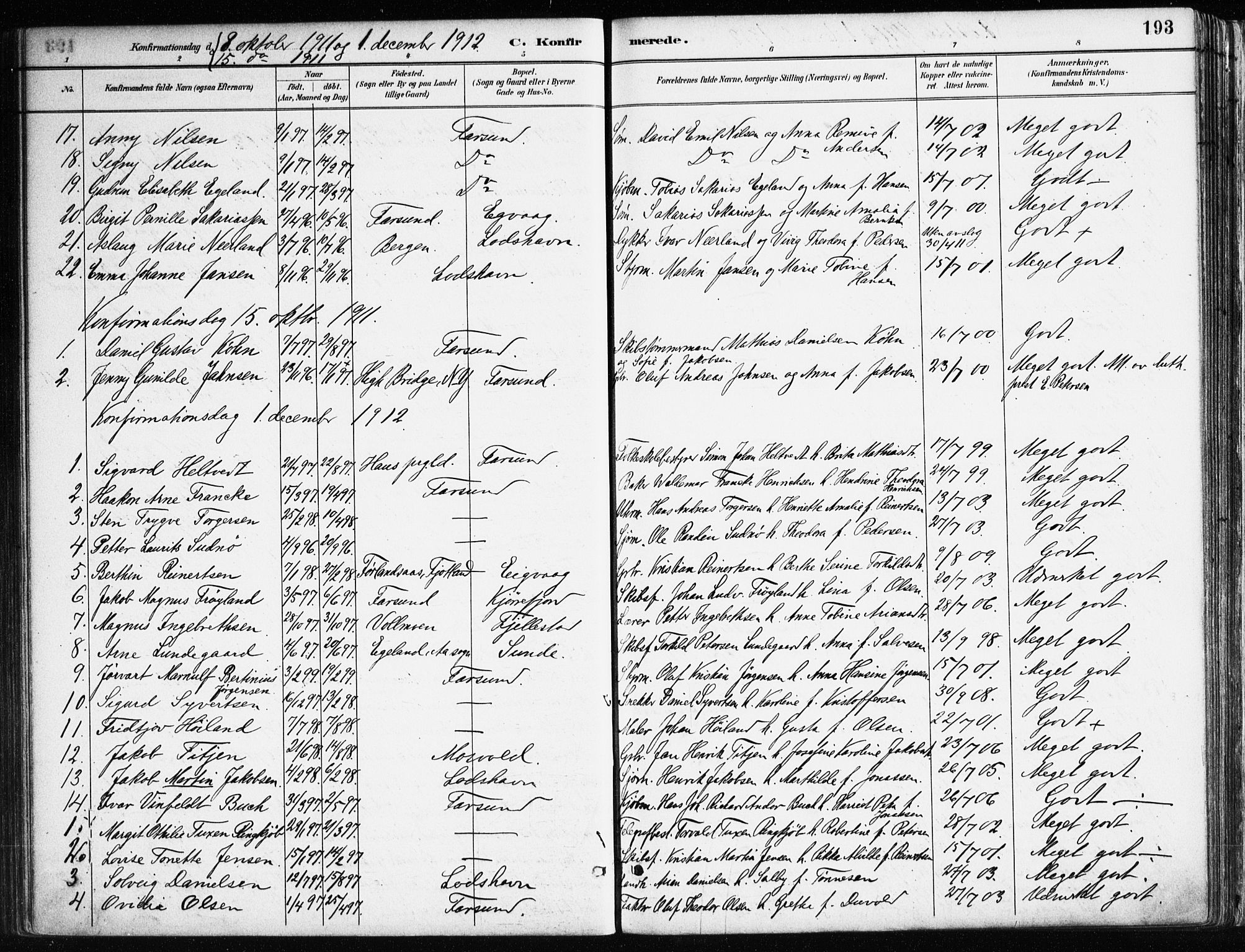 Farsund sokneprestkontor, SAK/1111-0009/F/Fa/L0006: Parish register (official) no. A 6, 1887-1920, p. 193