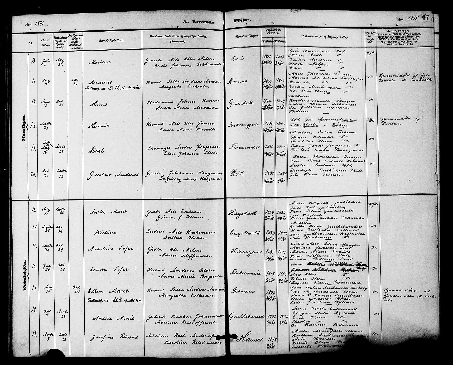 Fiskum kirkebøker, SAKO/A-15/F/Fa/L0001: Parish register (official) no. 1, 1858-1877, p. 67