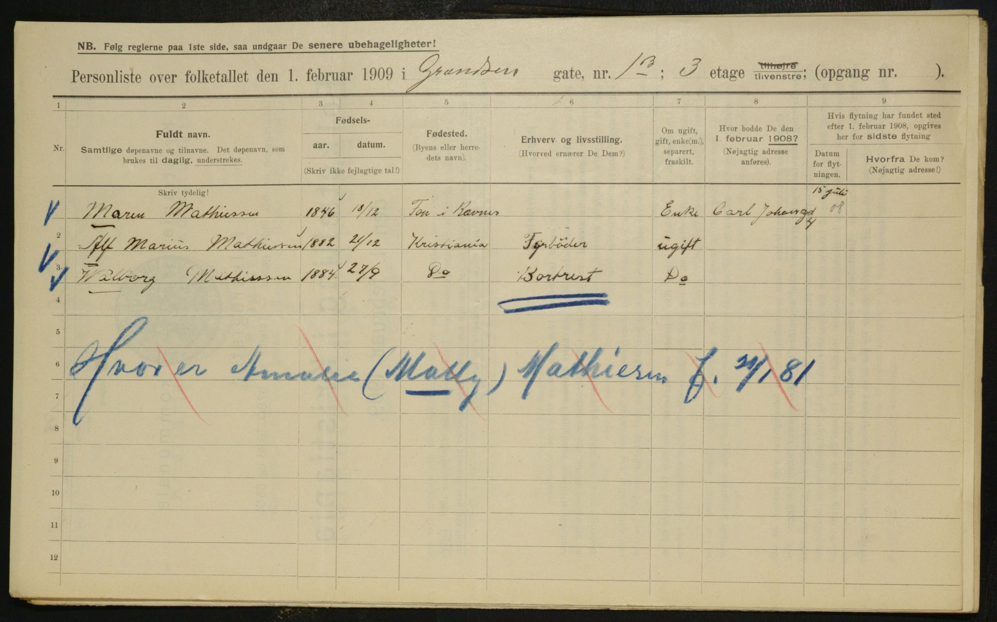 OBA, Municipal Census 1909 for Kristiania, 1909, p. 26968