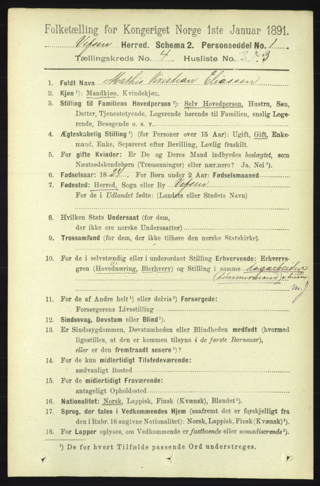 RA, 1891 census for 1824 Vefsn, 1891, p. 1638