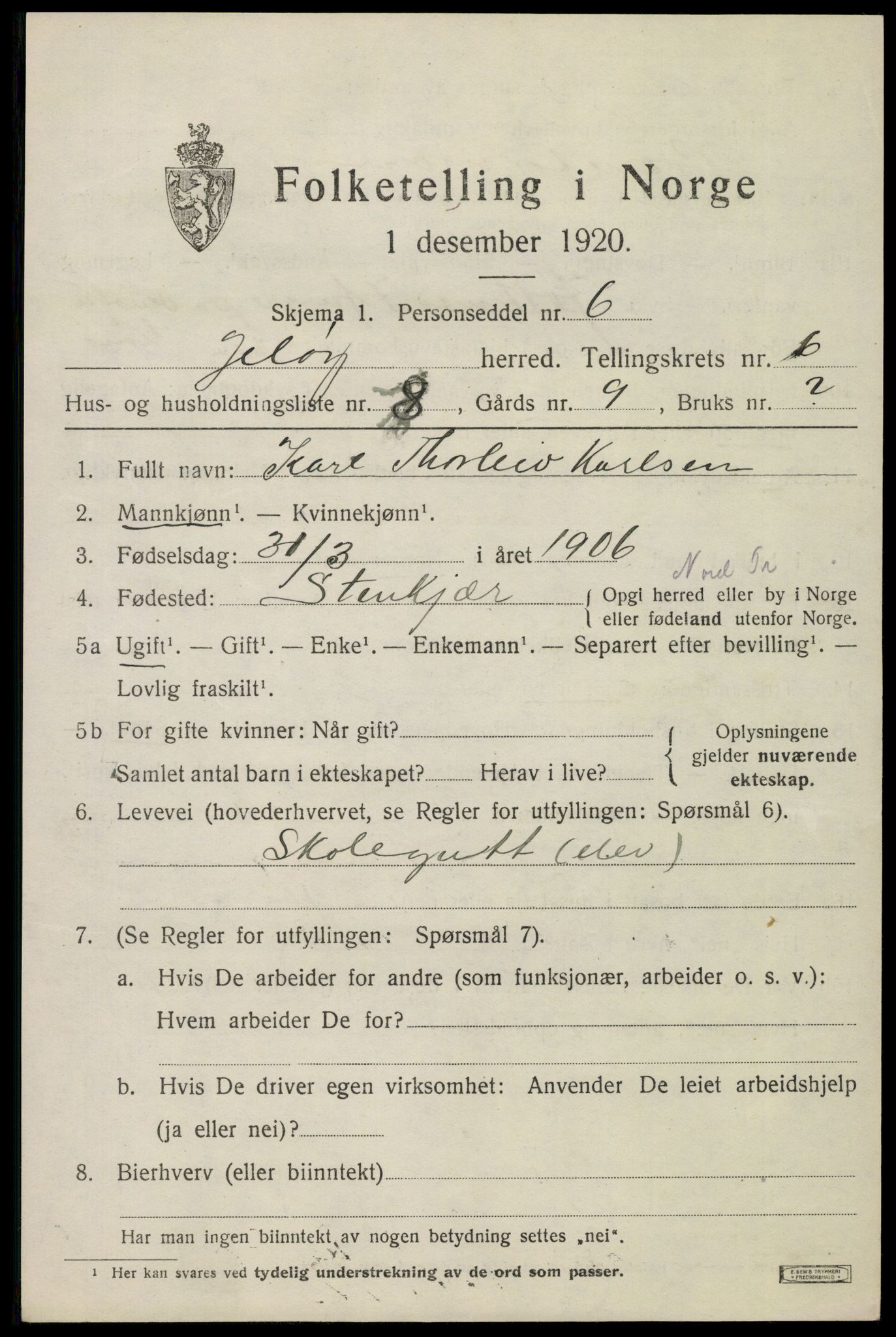 SAO, 1920 census for Moss land district, 1920, p. 6765