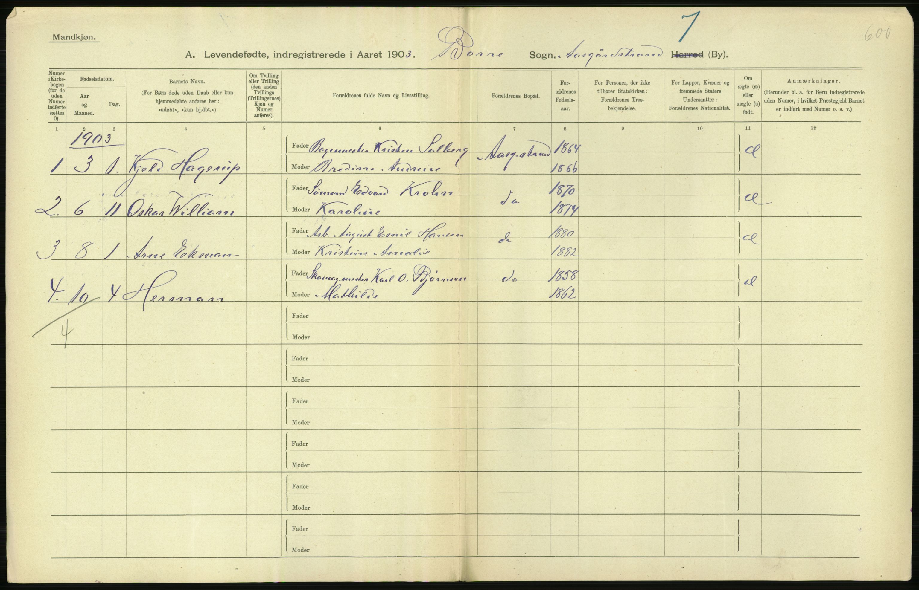 Statistisk sentralbyrå, Sosiodemografiske emner, Befolkning, AV/RA-S-2228/D/Df/Dfa/Dfaa/L0008: Jarlsberg og Larvik amt: Fødte, gifte, døde, 1903, p. 244