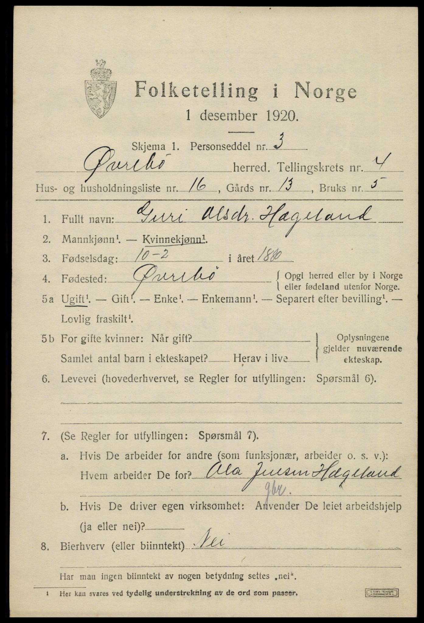 SAK, 1920 census for Øvrebø, 1920, p. 954