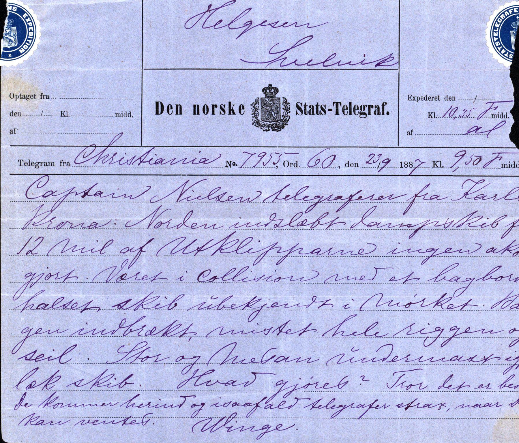 Pa 63 - Østlandske skibsassuranceforening, VEMU/A-1079/G/Ga/L0020/0007: Havaridokumenter / Oregon, Norden, Nordstjernen, Marie, Speed, 1887, p. 75