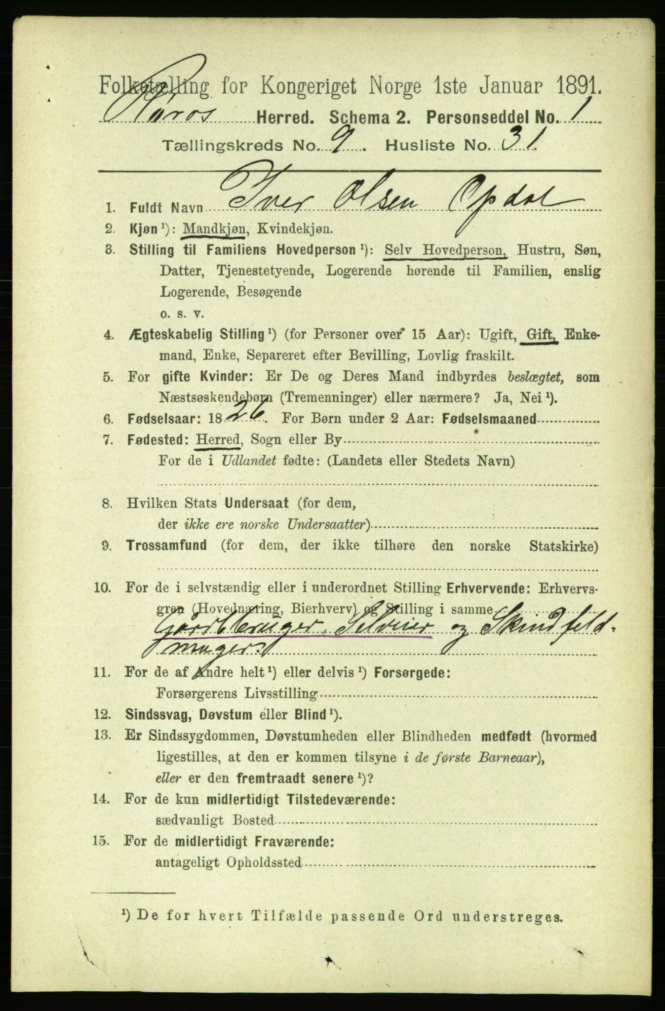 RA, 1891 census for 1640 Røros, 1891, p. 1979