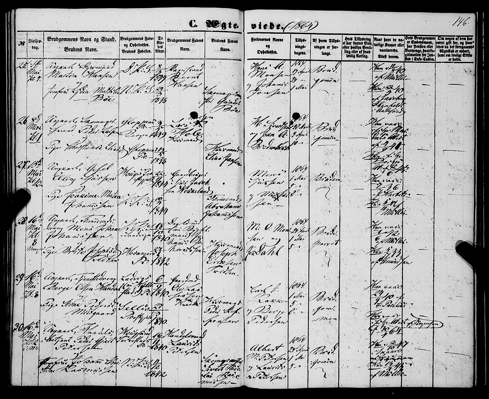 Korskirken sokneprestembete, SAB/A-76101/H/Haa/L0035: Parish register (official) no. D 2, 1852-1867, p. 146