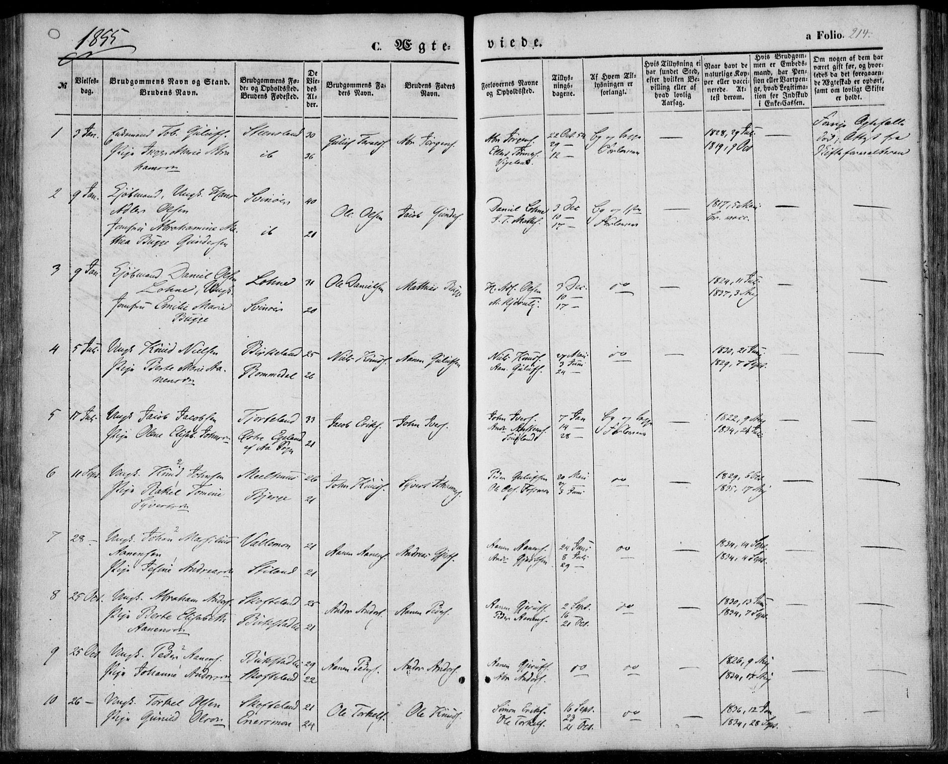 Sør-Audnedal sokneprestkontor, SAK/1111-0039/F/Fa/Fab/L0007: Parish register (official) no. A 7, 1855-1876, p. 214