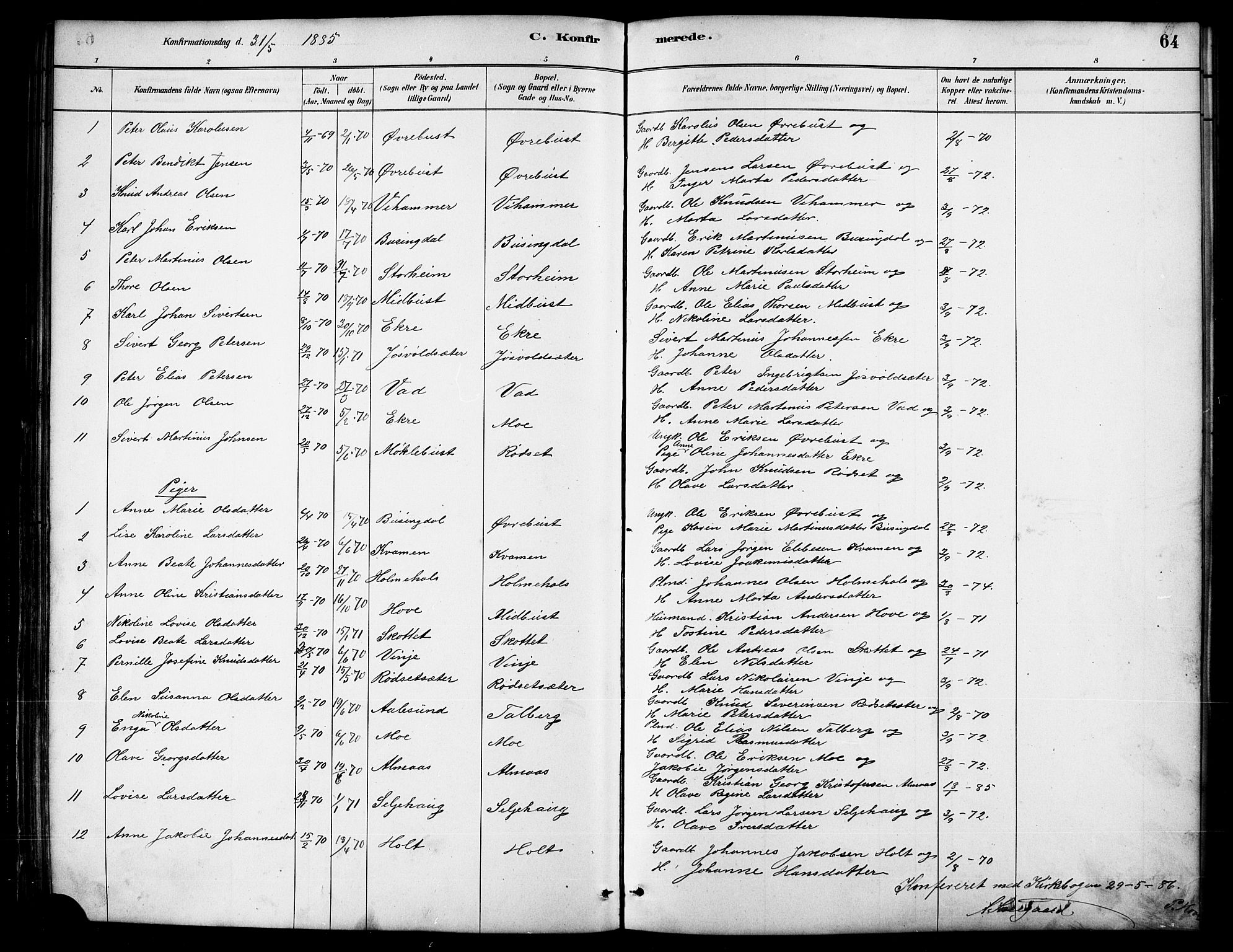 Ministerialprotokoller, klokkerbøker og fødselsregistre - Møre og Romsdal, SAT/A-1454/521/L0302: Parish register (copy) no. 521C03, 1882-1907, p. 64