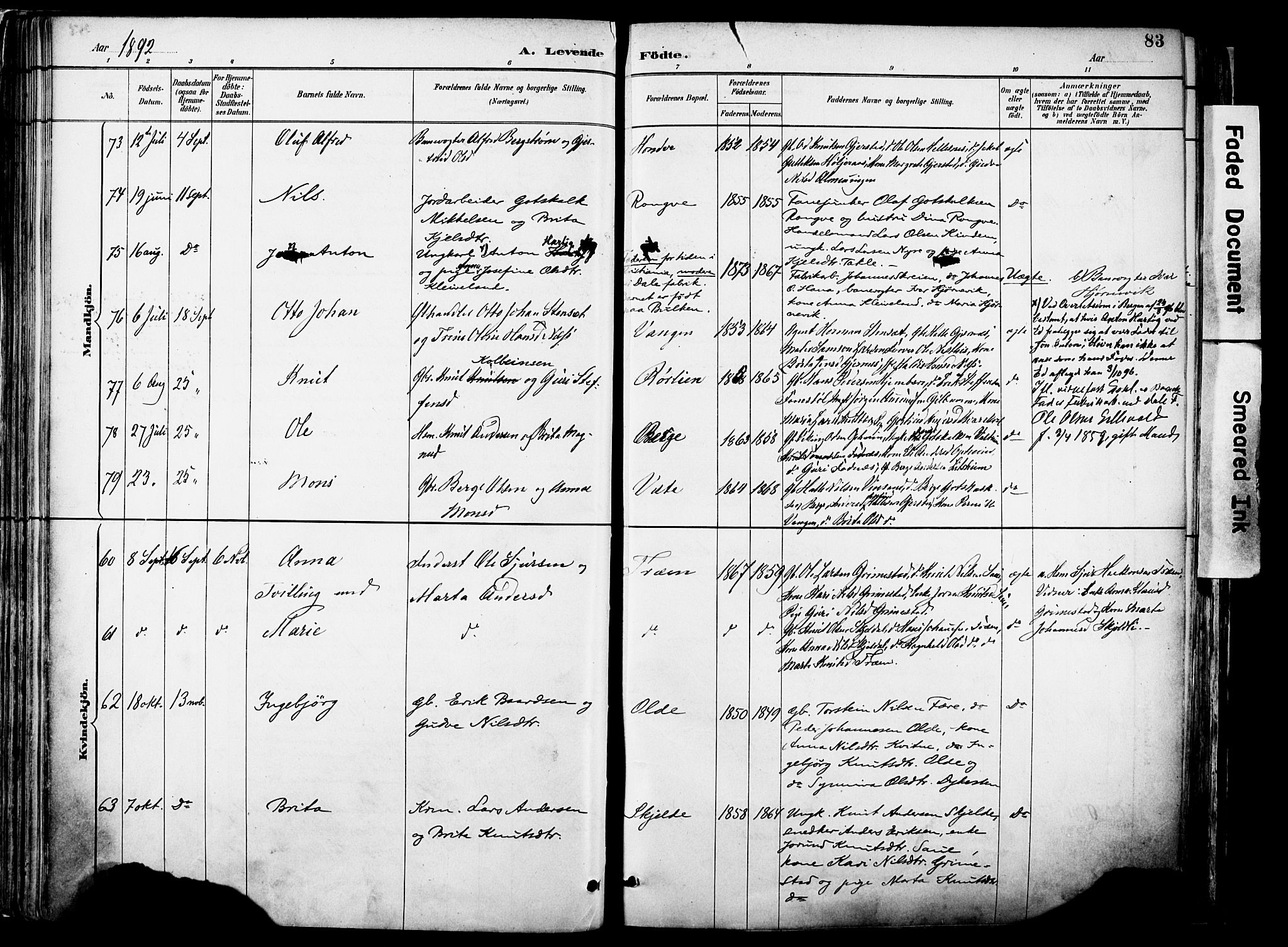 Voss sokneprestembete, AV/SAB-A-79001/H/Haa: Parish register (official) no. A 21, 1887-1903, p. 83