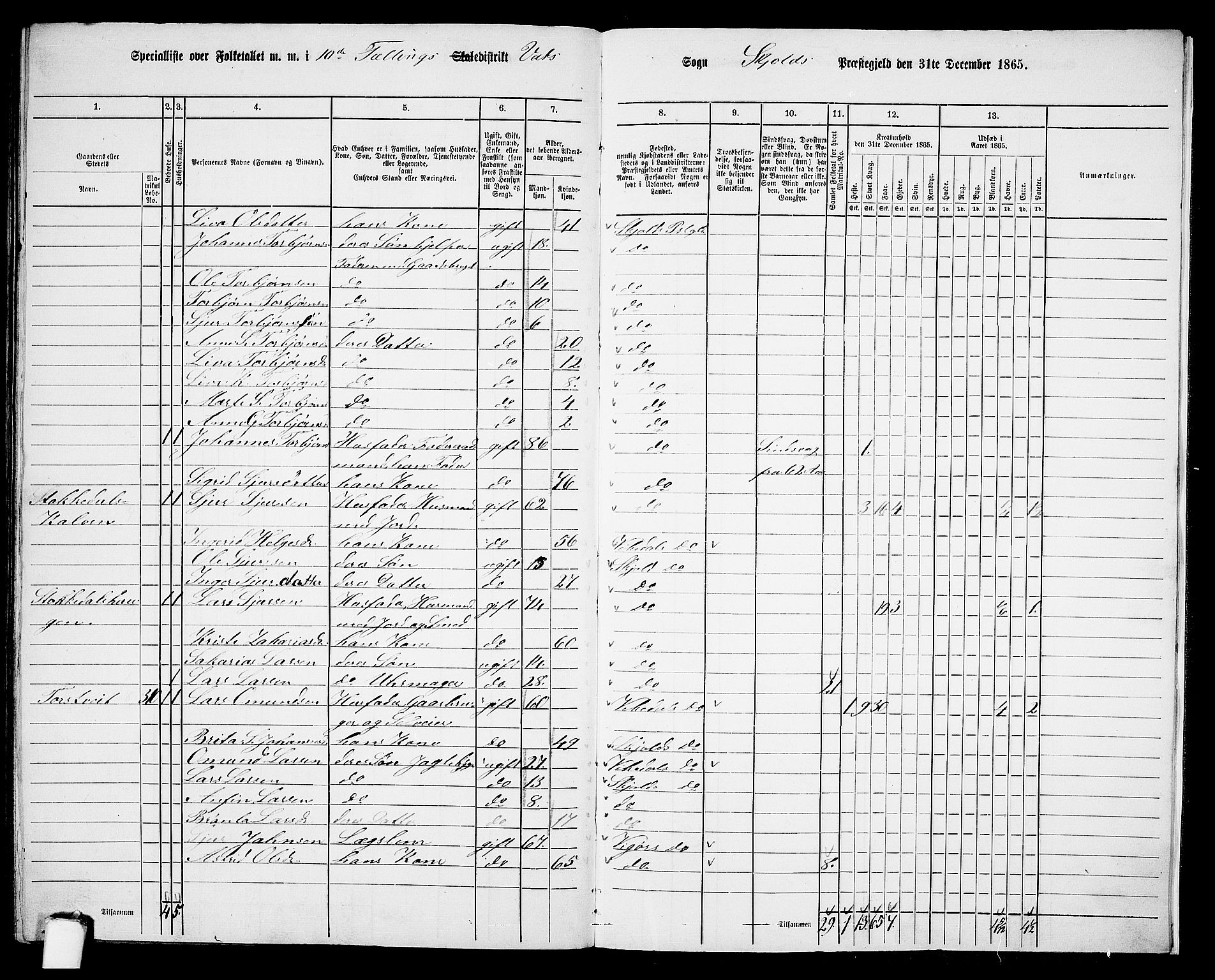 RA, 1865 census for Skjold, 1865, p. 158