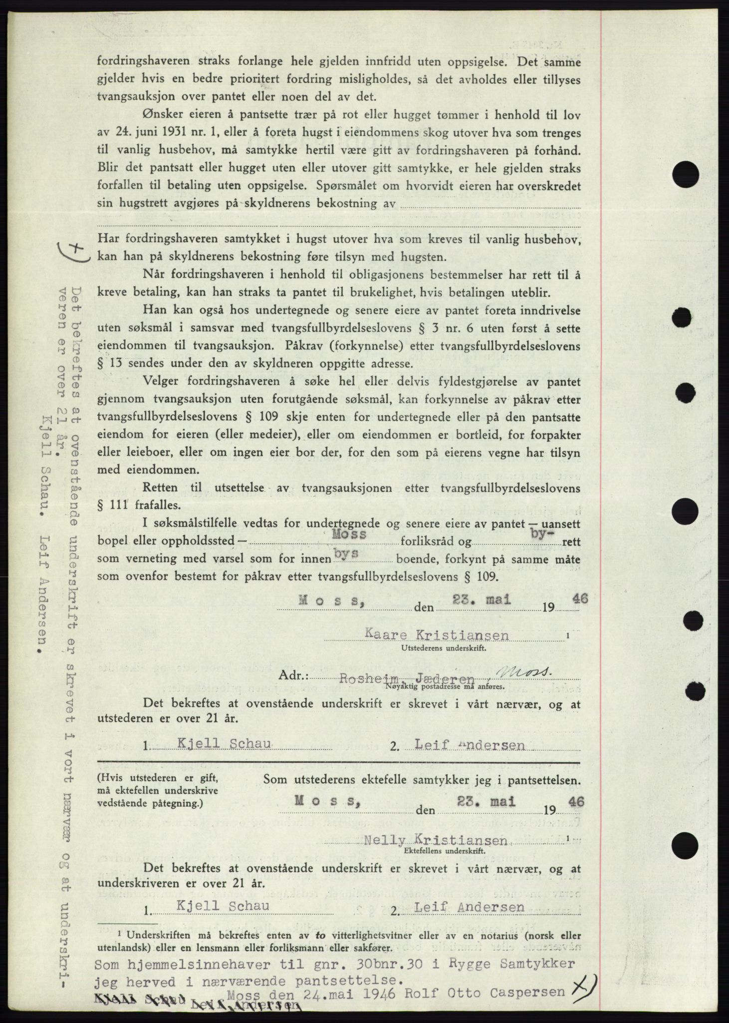 Moss sorenskriveri, SAO/A-10168: Mortgage book no. B15, 1946-1946, Diary no: : 1134/1946