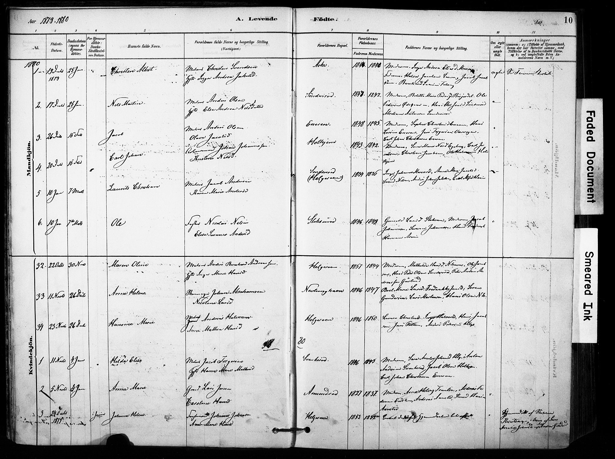 Brunlanes kirkebøker, AV/SAKO-A-342/F/Fb/L0001: Parish register (official) no. II 1, 1878-1899, p. 10