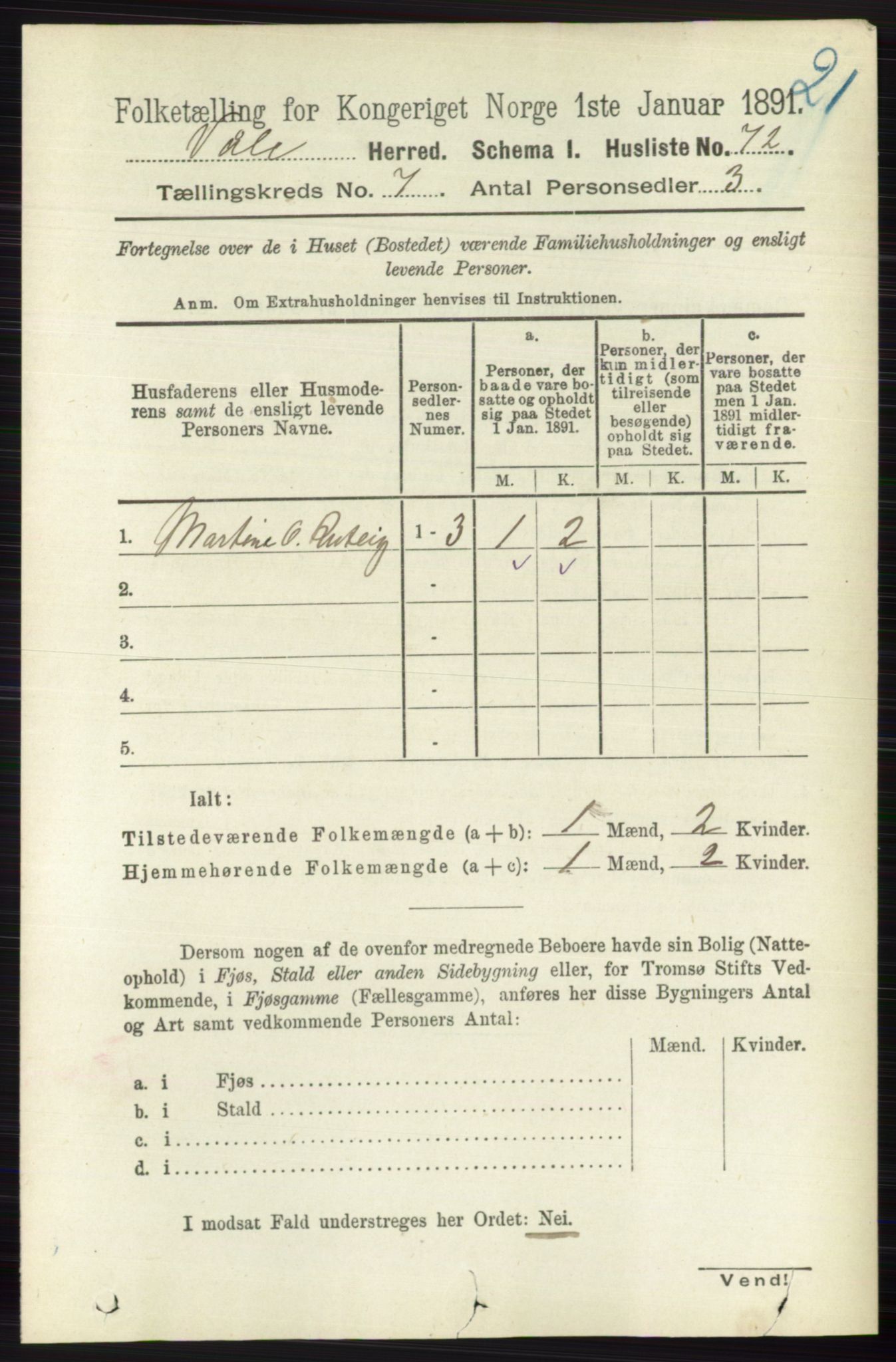 RA, 1891 census for 0716 Våle, 1891, p. 2377