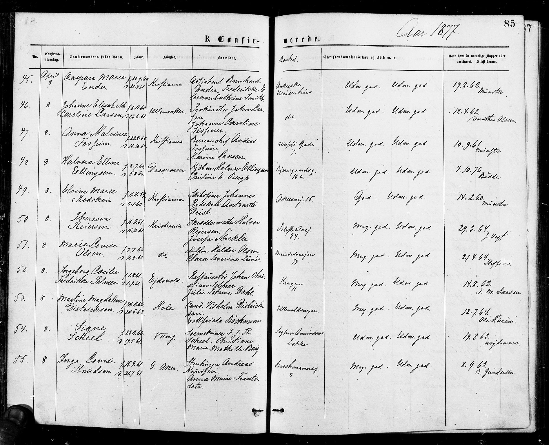 Gamle Aker prestekontor Kirkebøker, AV/SAO-A-10617a/F/L0005: Parish register (official) no. 5, 1873-1881, p. 85