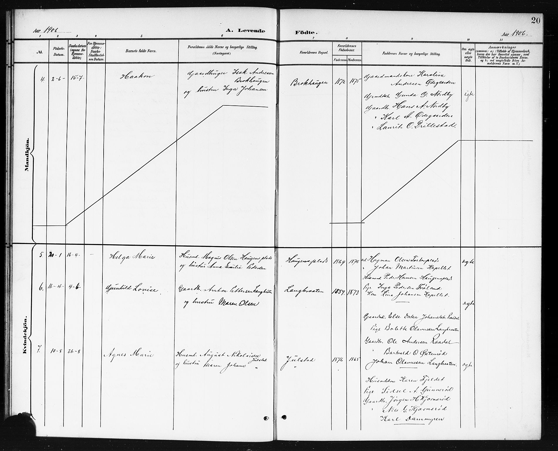 Våler prestekontor Kirkebøker, AV/SAO-A-11083/G/Gb/L0001: Parish register (copy) no. II 1, 1901-1916, p. 20