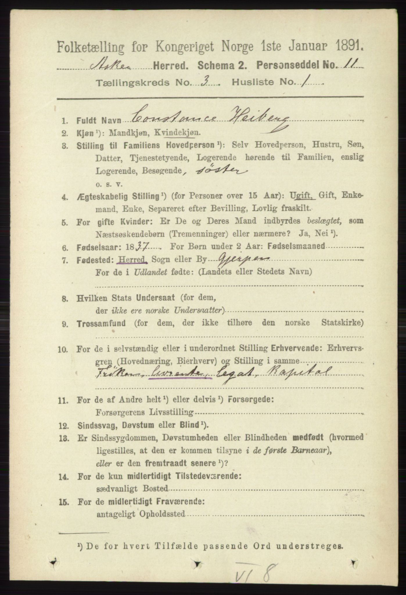 RA, 1891 census for 0220 Asker, 1891, p. 1991